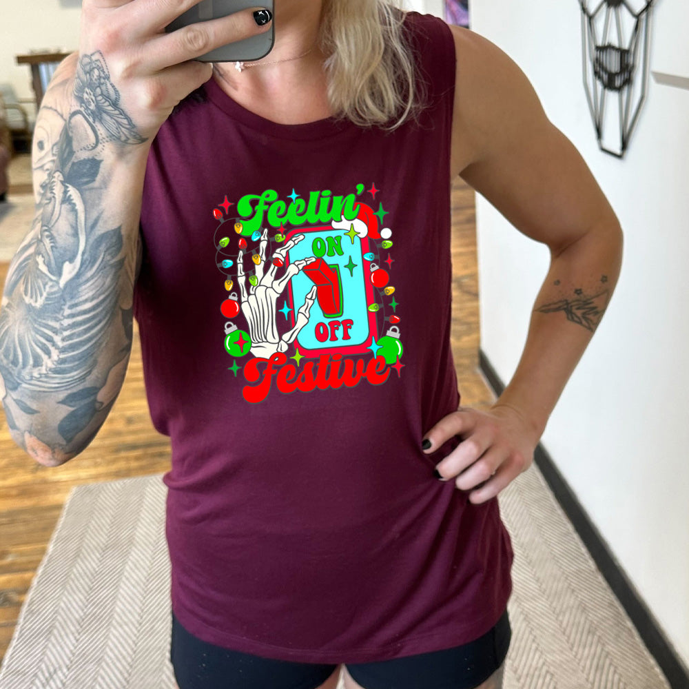 Feelin' Festive Muscle Tank Top - Women's Sleeveless Workout Shirt for Gym, Yoga & Summer Outfits