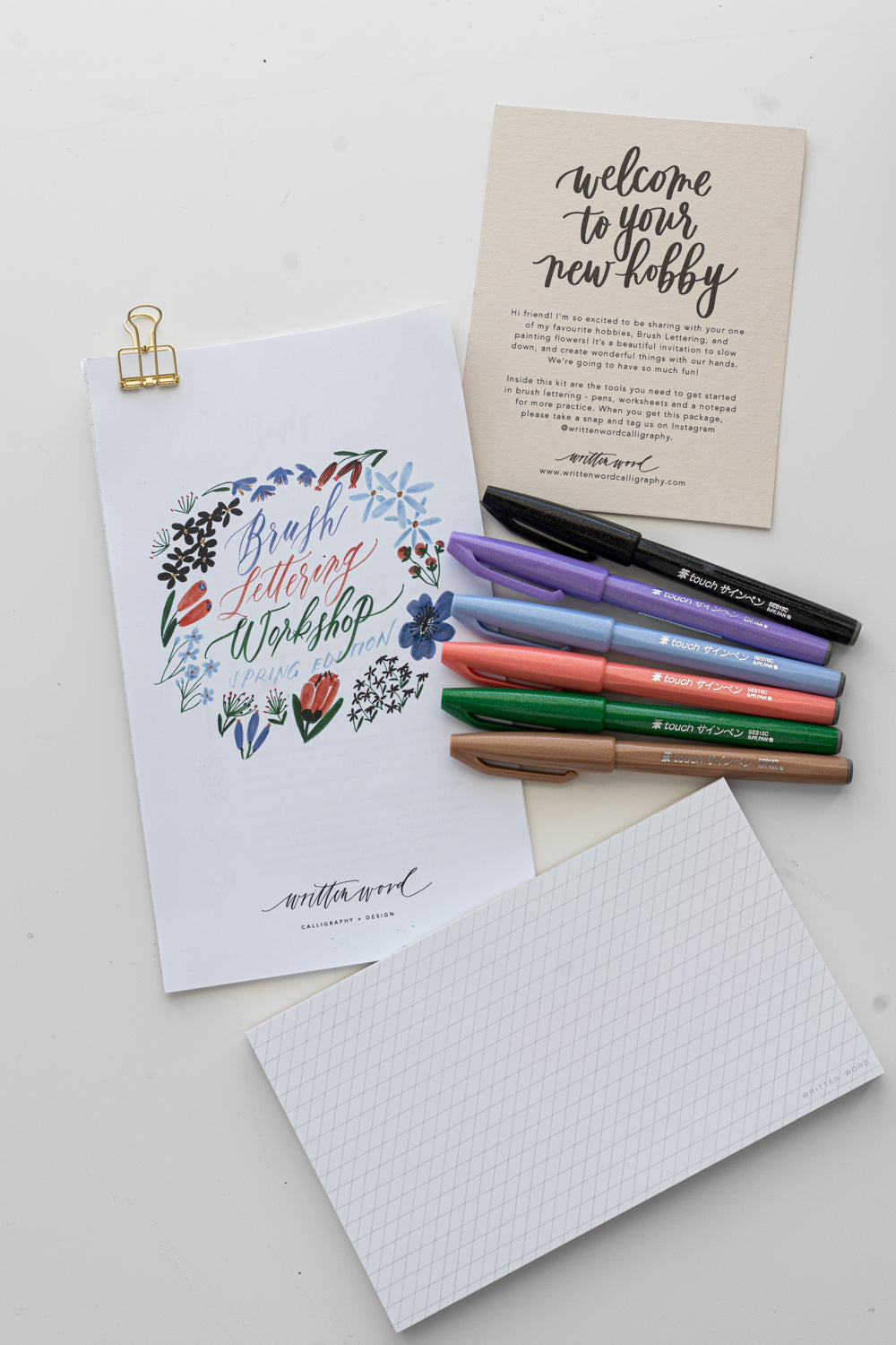 Brush Lettering Starter Kit - Calligraphy Pen Set with Practice Sheets & Guide - Perfect for Beginners, DIY Greeting Cards, and Spring Craft Projects