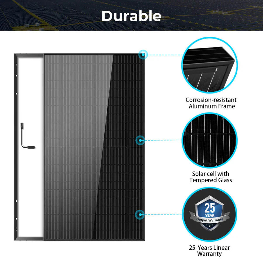 500W Mono Black PERC Solar Panel - UL 61730 Certified - High Efficiency Solar Module for Home, RV & Off-Grid Power Systems