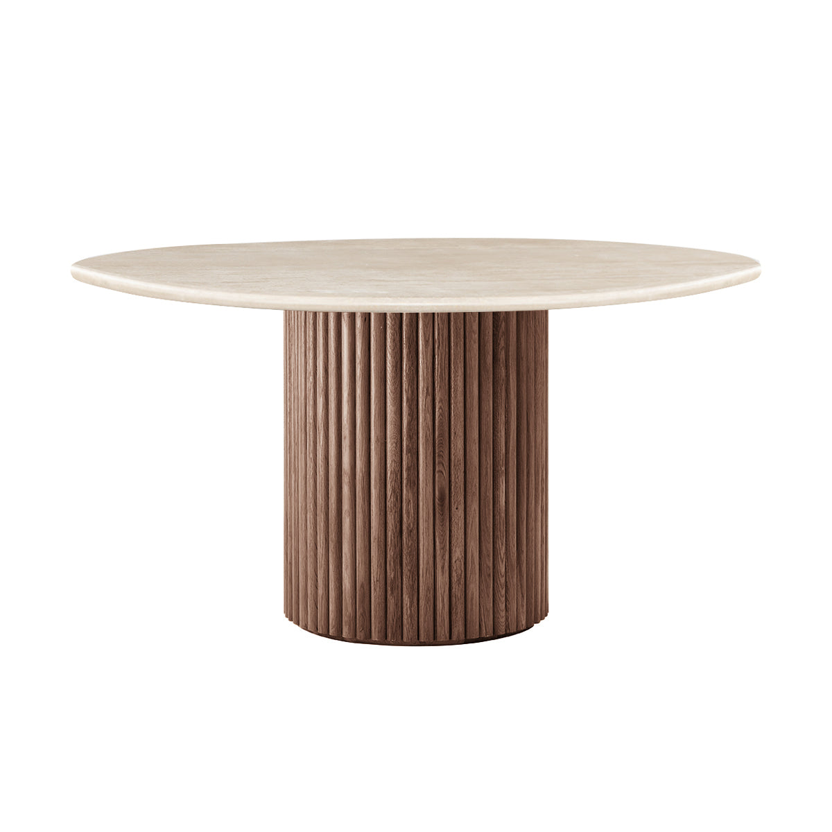 Cosmos Modern Dining Table - Walnut & Travertine, 120cm Round - Perfect for Small Spaces, Breakfast Nooks & Cozy Dining Rooms