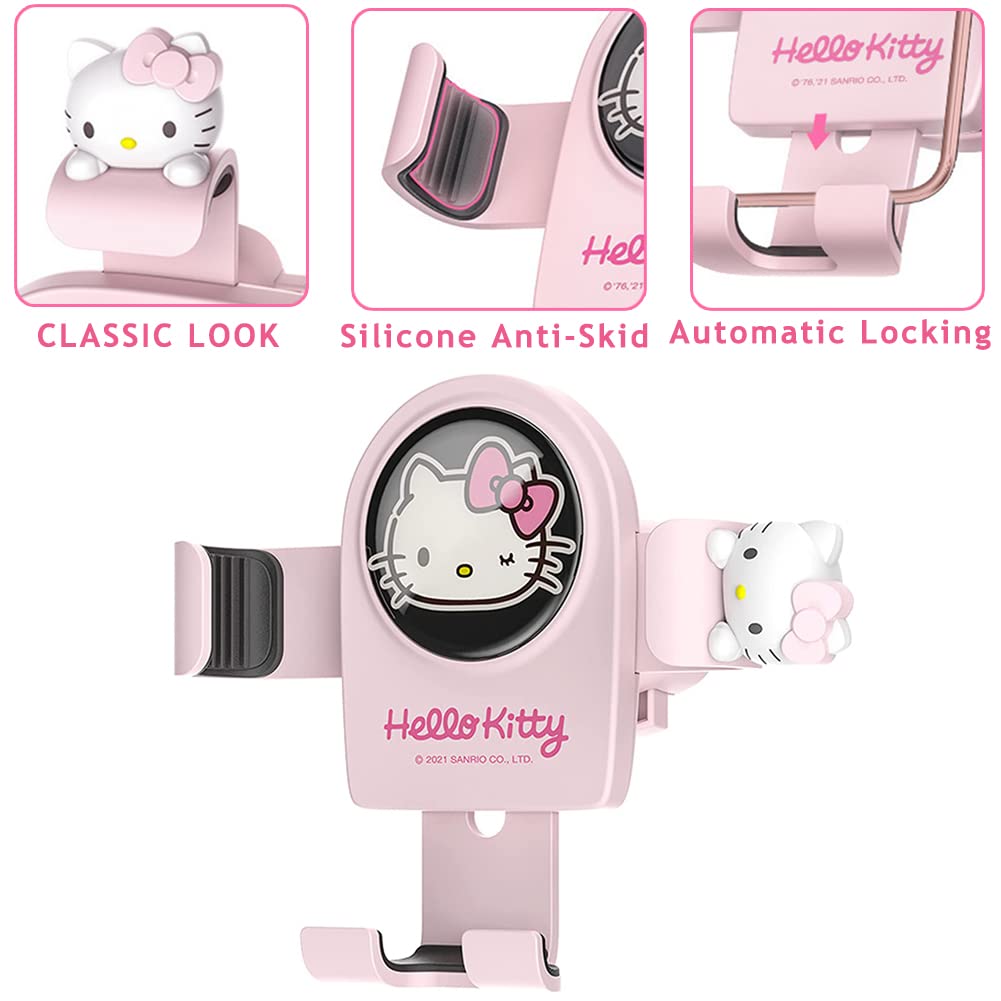TUINS Hello Kitty Car Air Vent Phone Holder - Cute Pink Cat Phone Mount & Decor Accessory for Women & Girls | Perfect for Safe Driving & Car Organization
