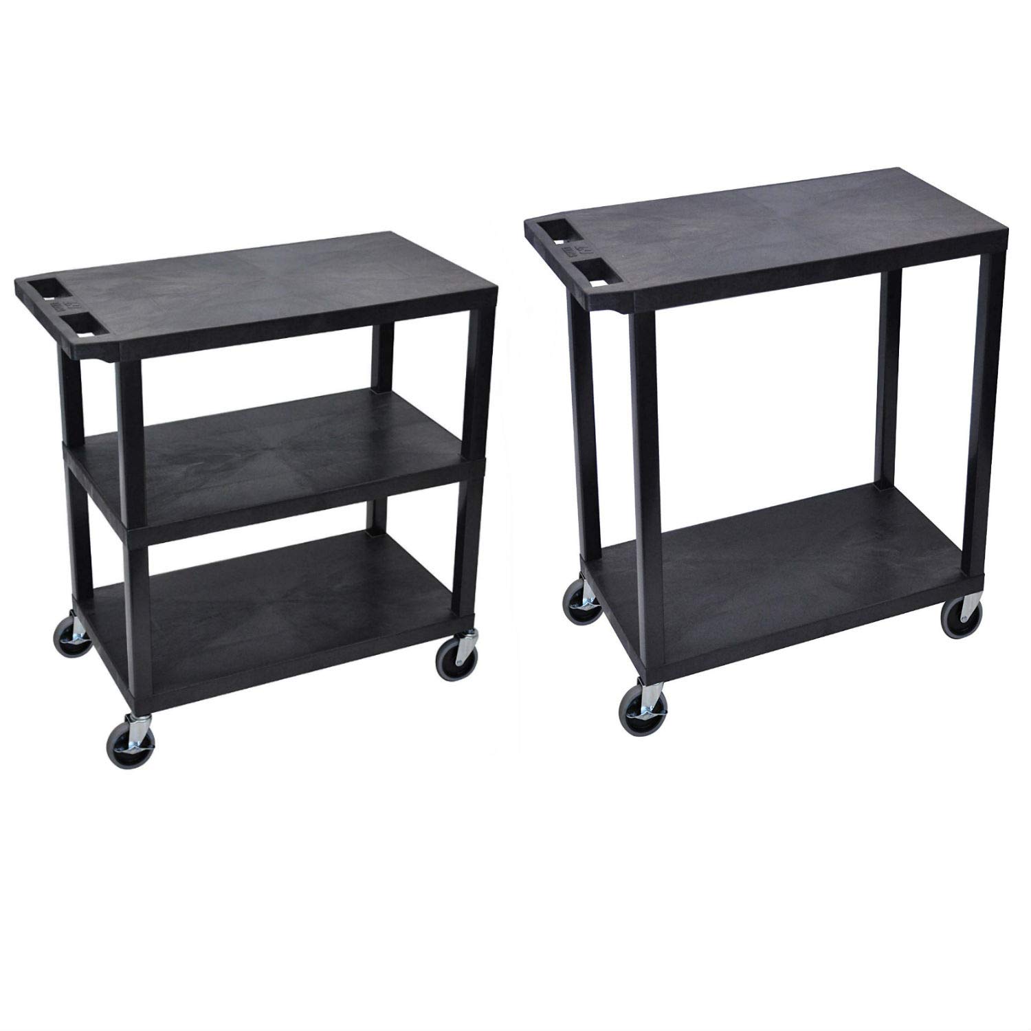 Luxor 3-Tier Rolling Utility Cart with 2 Flat Shelves - Black | Multi-Purpose Storage Cart for Kitchen, Office, Bathroom & Garage Organization