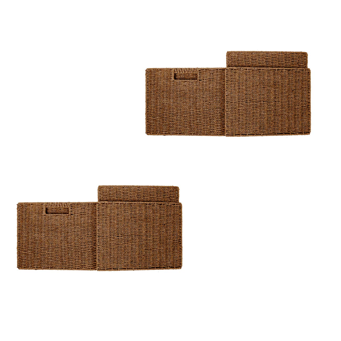 Trademark Innovations Foldable Storage Basket Set of 4 - Brown Woven Iron Wire Frame Organizer Bins for Home, Office, Closet & Laundry Room Organization