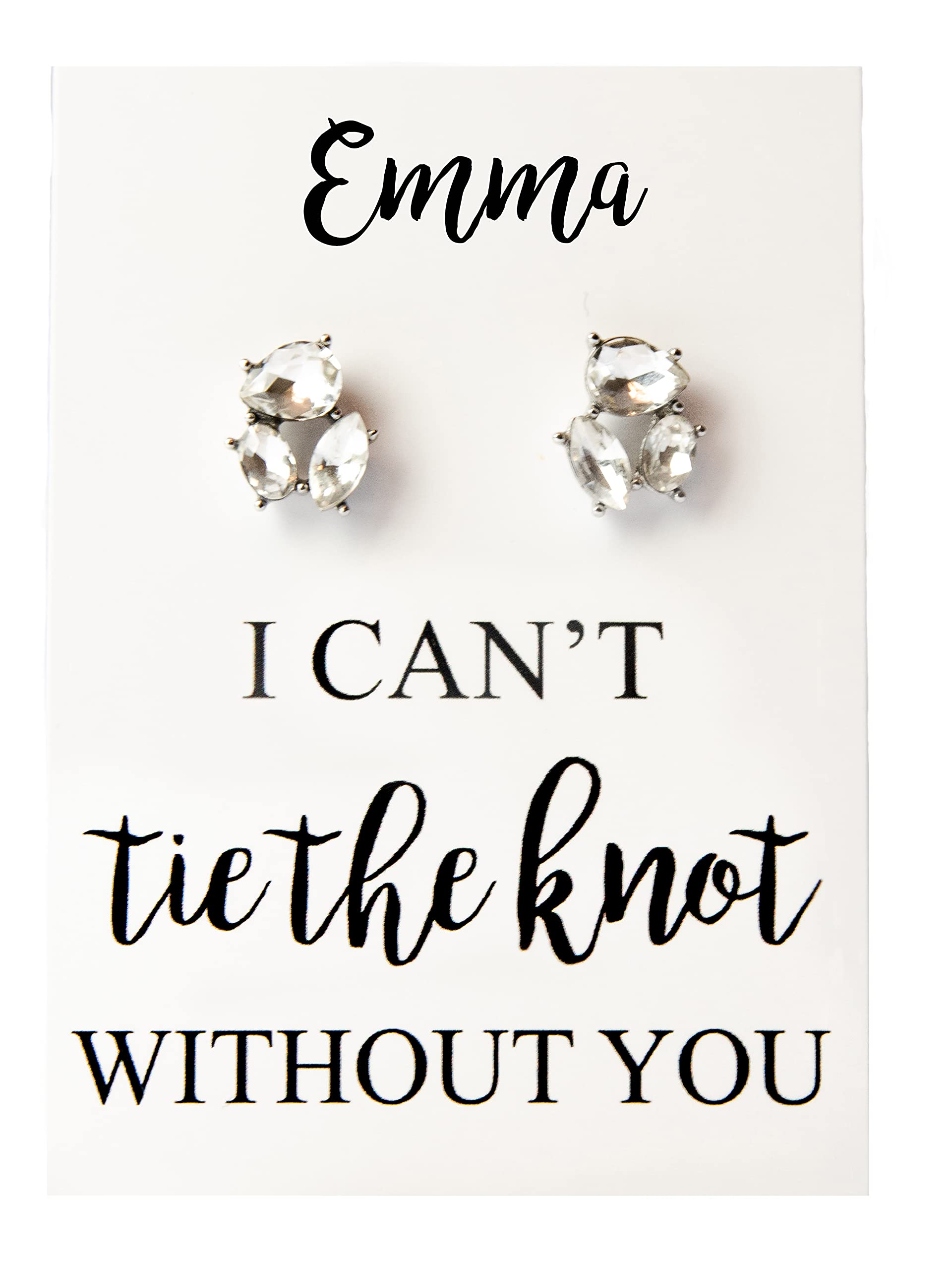 Personalized 'Tie the Knot' Jewel Earrings - Custom Bridesmaid Proposal Gift Set of 8 - Wedding Party Jewelry for Bridal Shower, Bachelorette & Wedding Day