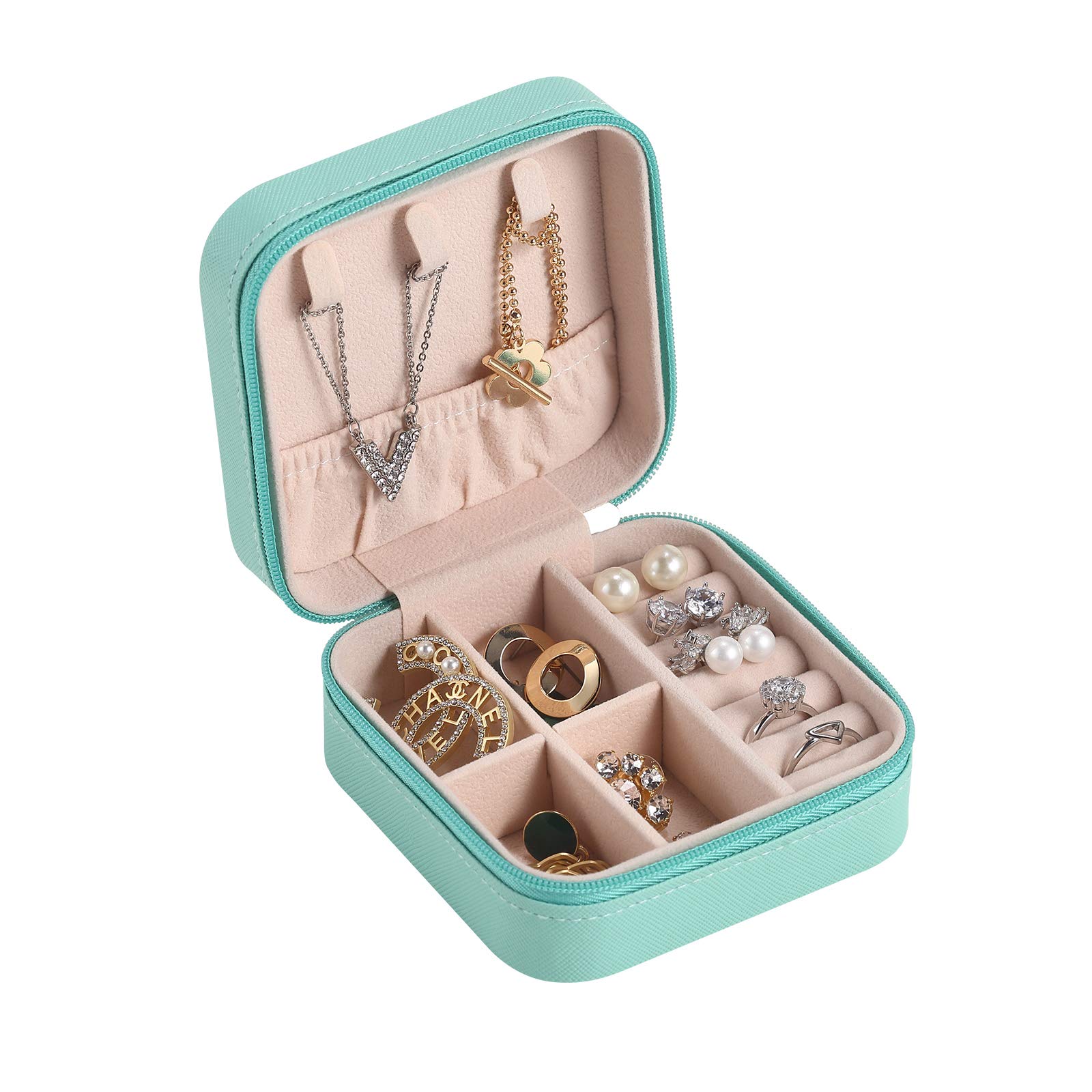CASEGRACE Portable Jewelry Travel Organizer - Small Jewelry Box for Rings, Earrings, Necklaces & Bracelets | Compact Jewelry Display Storage Case | Perfect Gift for Women & Girls | Ideal for Travel, Vacation & Daily Use (Blue)