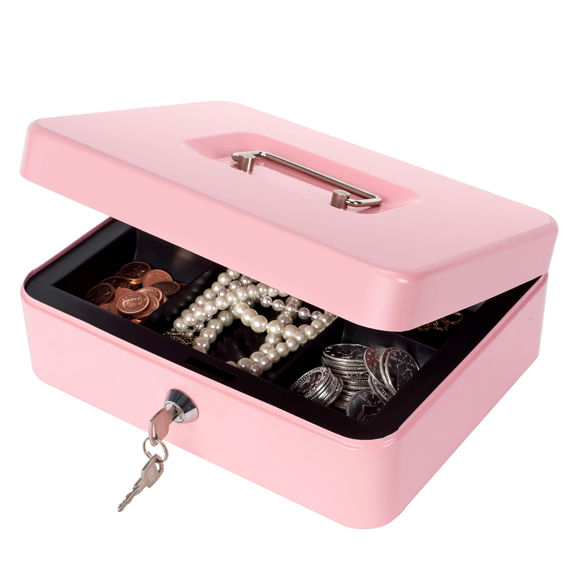 Heavy Duty Metal Cash Box with Lock & Money Tray - Secure Money Storage Box 9.84