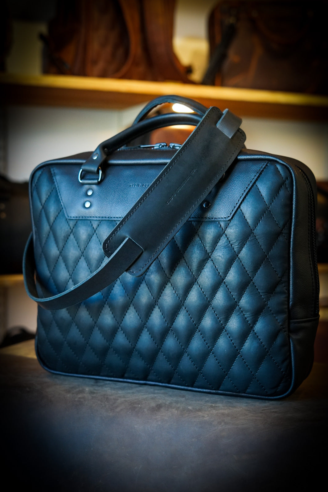 Premium Business Bag - Diamond Stitch Two-Tone Design (Flat Black & Pebbled Black) - Perfect for Office, Work Commute & Professional Meetings