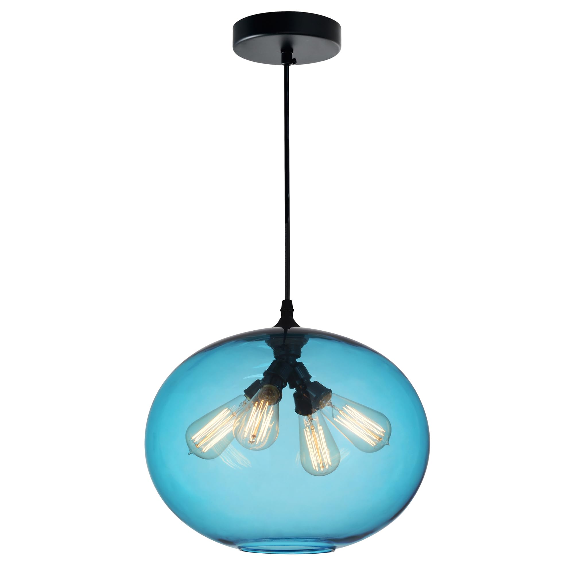 CWI Lighting 4-Light Glass Pendant Chandelier with Blue Finish - Perfect for Kitchen Island, Dining Room, and Modern Home Decor