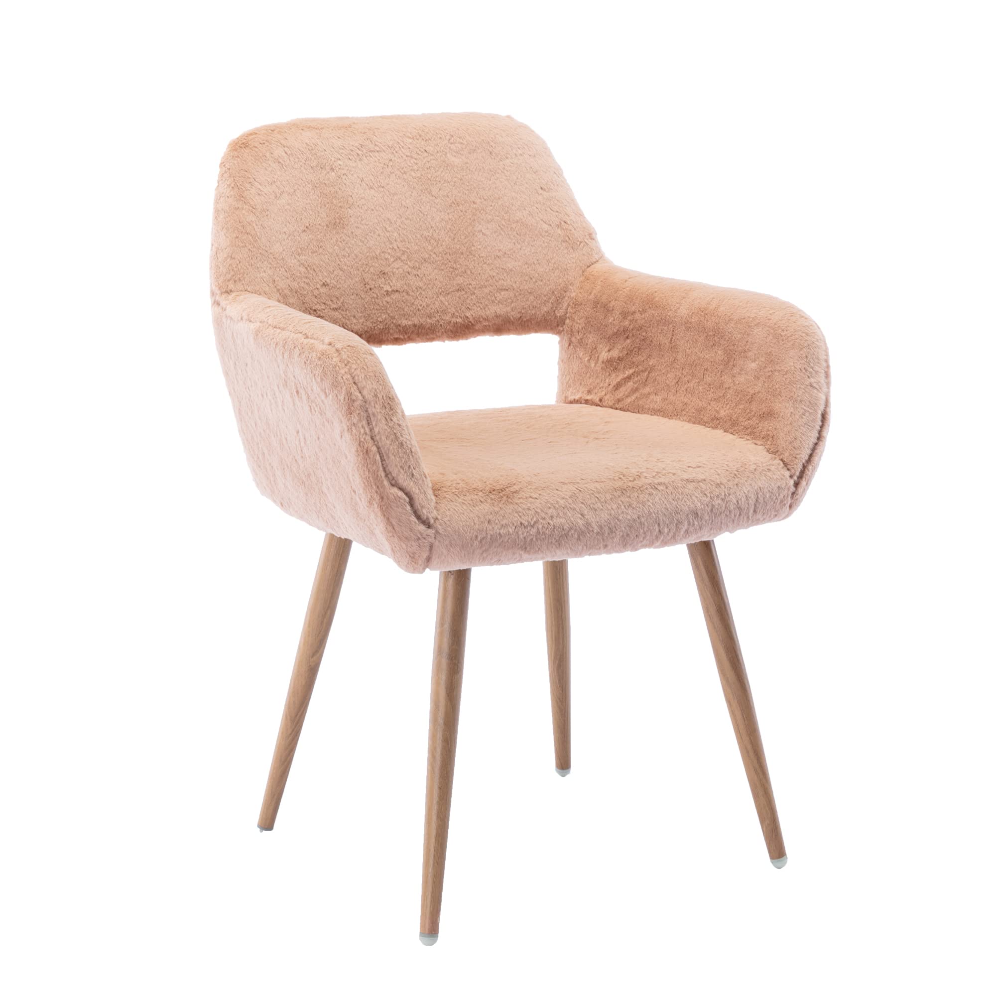 Mid-Century Modern Faux Fur Accent Chair - Soft & Comfy Armchair with Wood-Look Metal Legs for Living Room, Dining Room, Home Office & Vanity | No Wheels, Camel Color | Perfect for Teens, Makeup Desks & Cozy Reading Nooks