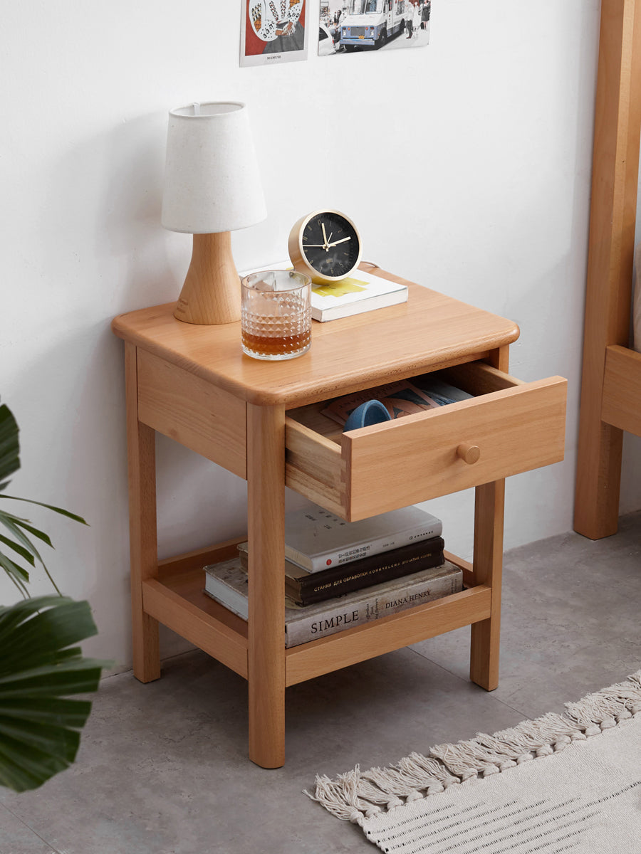 Solid Wood Nightstand - Beech & Pine Bedside Table for Bedroom, Modern & Rustic End Table with Storage Shelf - Perfect for Bedroom, Living Room, or Office