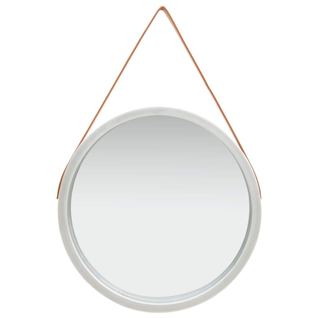 Unfade Memory Round Wall Mirror with Strap - 23.6 Inch Silver Paulownia Wood Framed Mirror for Bedroom, Living Room & Entryway Décor