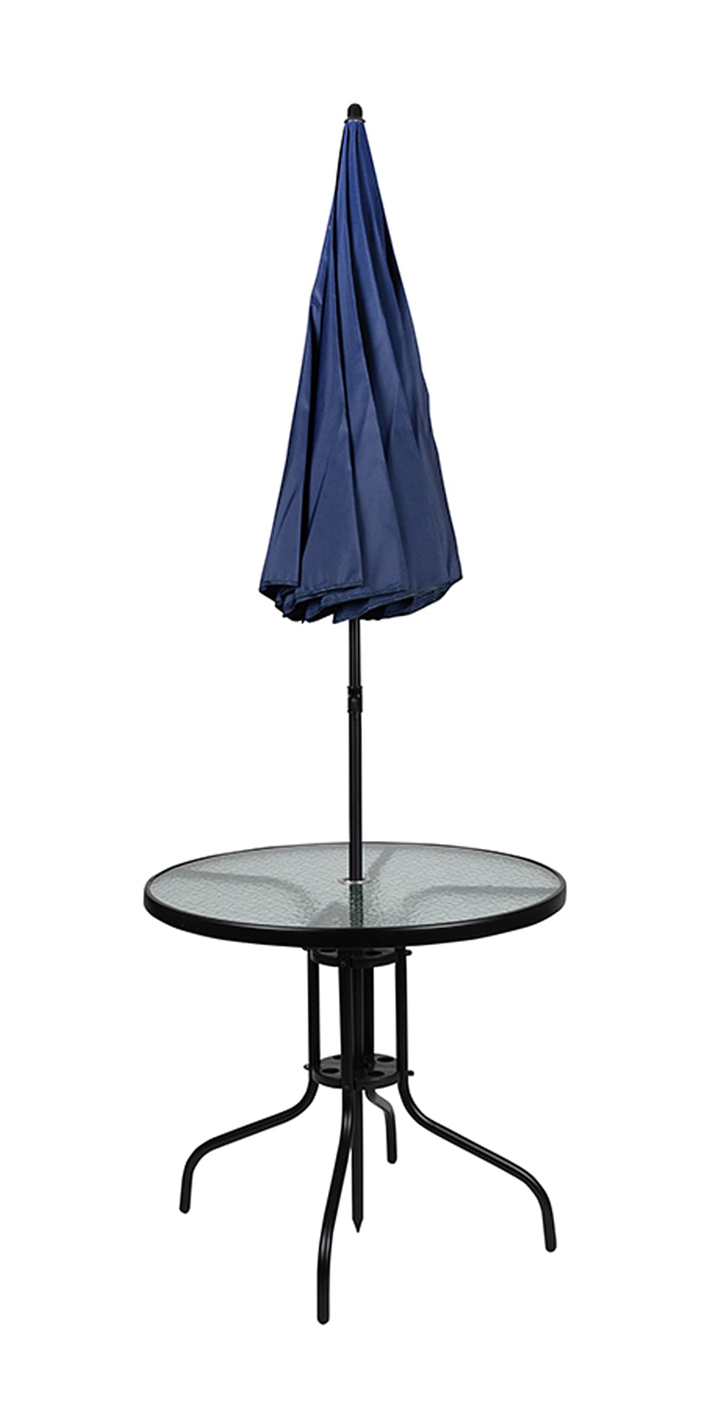 Flash Furniture Nantucket 6-Piece Patio Dining Set with Tempered Glass Table, 4 Folding Chairs & Sun Umbrella - Navy Blue Outdoor Furniture for Backyard, Garden, Poolside & Deck Dining