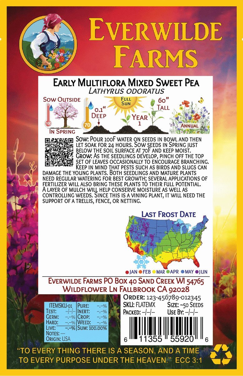 Everwilde Farms - 1 Oz Early Multiflora Mix Sweet Pea Wildflower Seeds - Gold Vault Packaging | Non-GMO, Heirloom Flower Seeds for Garden, Landscaping & Pollinator Gardens