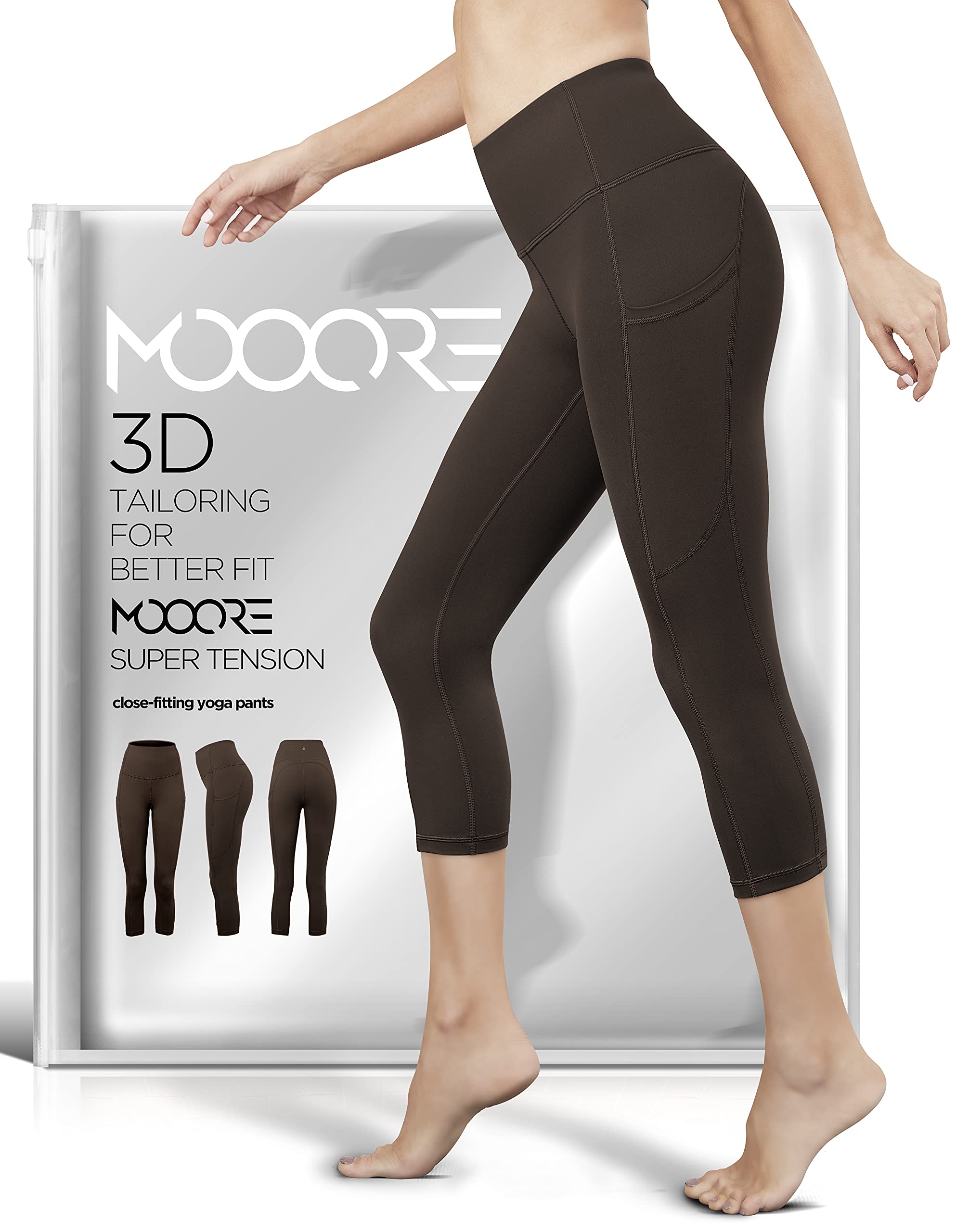 MOOORE Women's High Waist Yoga Pants - Tummy Control Capri Leggings for Workout, Running & Gym - Breathable Compression Sport Pants for Women - Perfect for Yoga, Pilates & Fitness Training