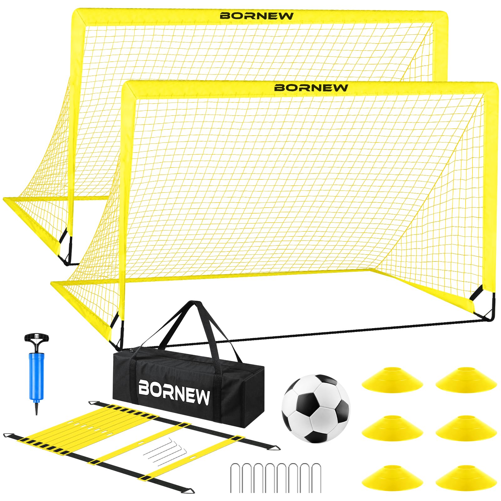 Kids Soccer Goal Set for Backyard - 2 Pack Portable Soccer Nets (7X5ft & 5X3.6ft) with Agility Ladder, Soccer Ball & Carry Bag | Perfect for Youth Training, Backyard Games & Outdoor Sports Activities