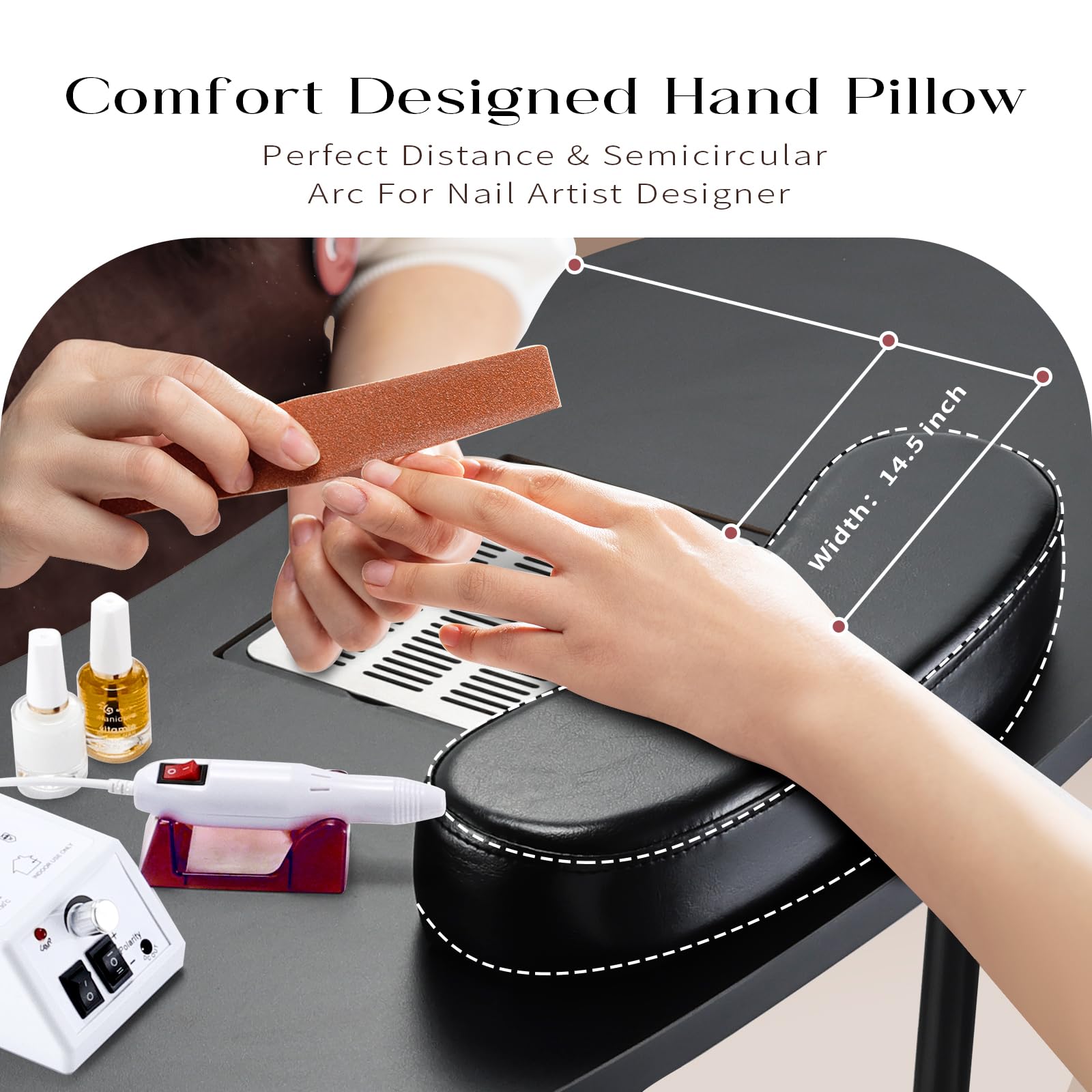 Portable Nail Art Station with Built-in Dust Collector - Foldable Rolling Manicure Table for Professionals | Includes Manicure Hand Rests, 4 Lockable Wheels & Storage Bag | Perfect for Salon, Home & Mobile Nail Technicians (Black)