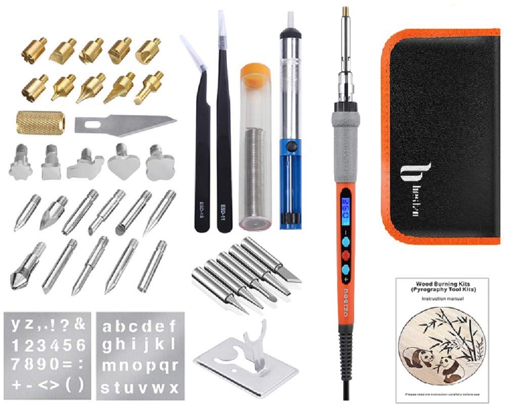 BESTZO Upgraded Wood Burning Kit with LCD Display - Pyrography Pen, Soldering Iron, Embossing & Carving Tips - Includes Manual & Carrying Case (Orange) - Perfect for DIY Wood Crafts, Leather Branding, and Home Decor Projects