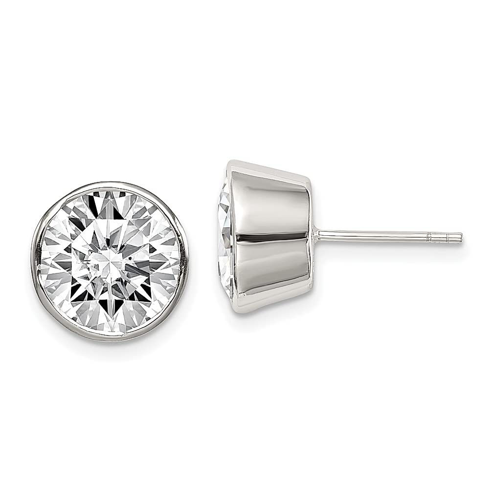 925 Sterling Silver 10mm Cubic Zirconia Round Bezel Stud Earrings for Women - Hypoallergenic Fine Jewelry Gift for Her - Perfect for Weddings, Parties & Everyday Wear