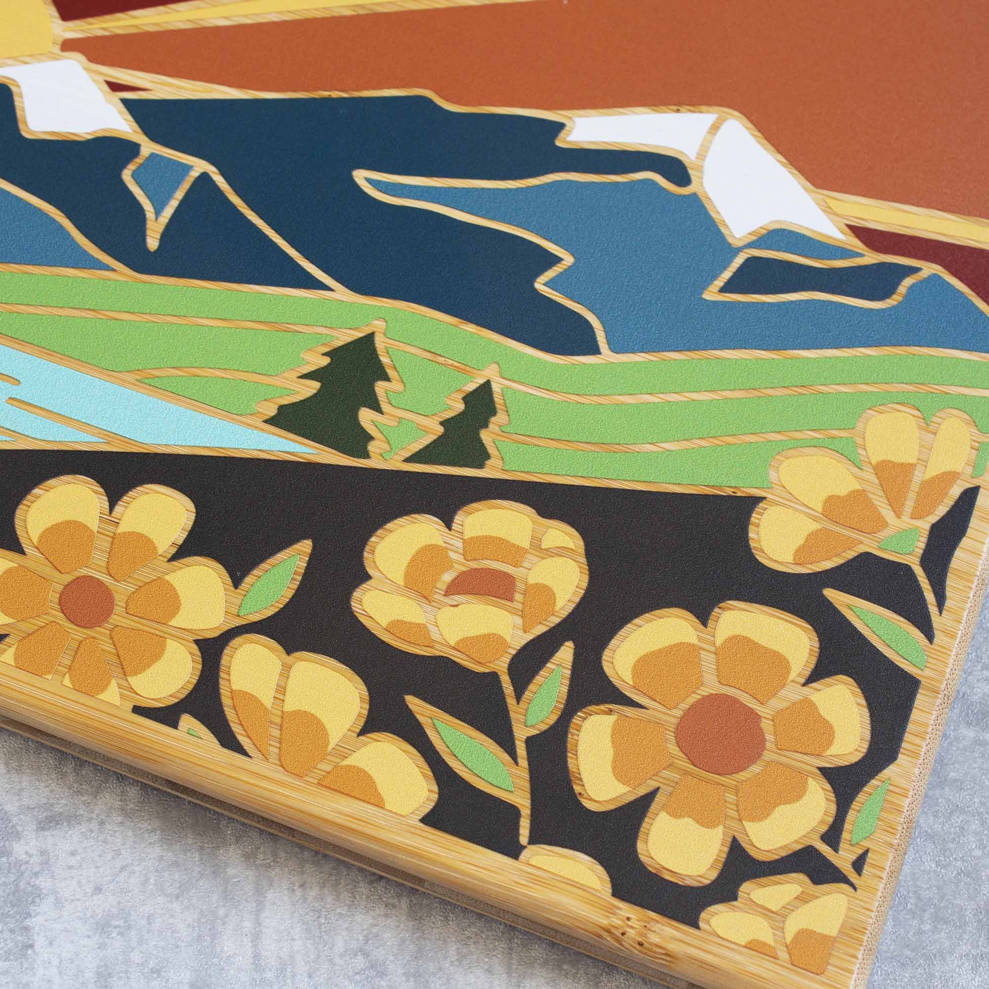 Handcrafted Montana Wood Cutting Board with Summer Stokes Artwork – Durable Kitchen Essential for Chopping, Serving & Home Decor