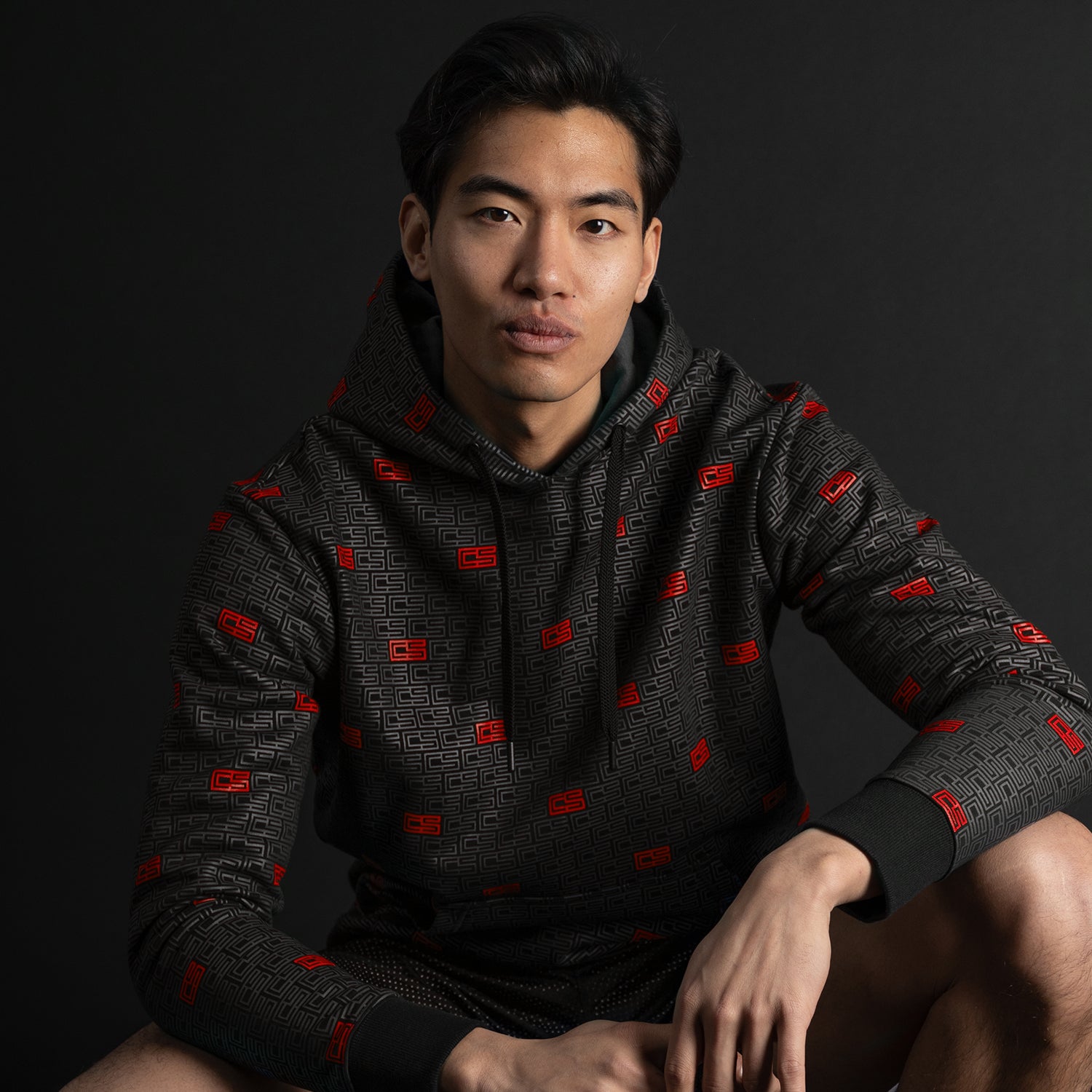 Men's CS Monogram Print Pullover Hoodie - Stylish & Comfortable Casual Wear for Everyday Outfits & Street Fashion