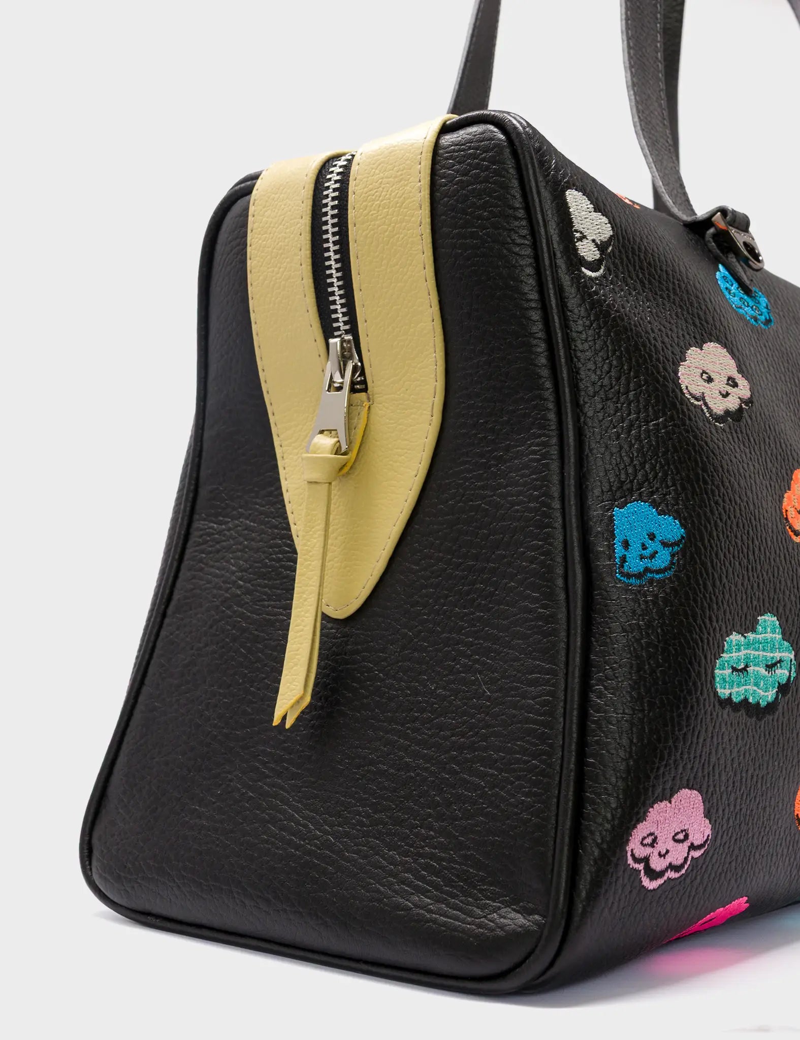 Esther Large Black Duffle Bag with Happy Clouds Design - Spacious Travel Duffel for Gym, Weekend Trips & Outdoor Adventures