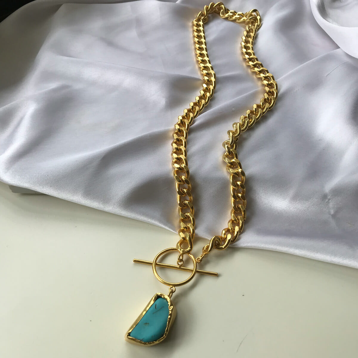 Link Me Up Turquoise Necklace for Women - Handmade Boho Jewelry, Dainty Layering Chain Necklace - Perfect for Casual Wear, Beach Outfits & Festival Fashion