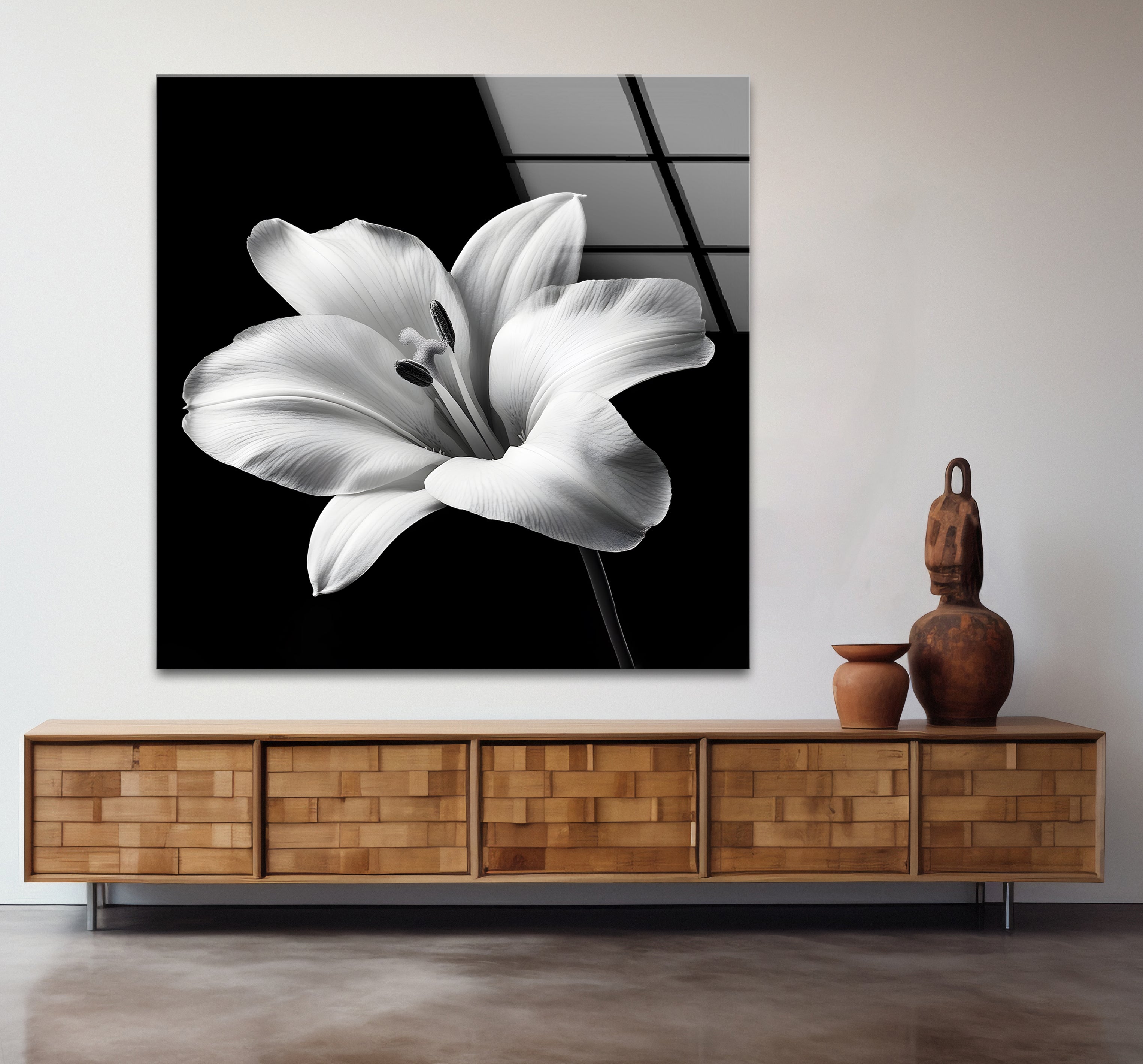 Elegant Black and White Lily Flower Glass Wall Art - Modern Home Decor for Living Room, Bedroom & Office - Perfect Gift for Housewarming, Wedding & Anniversary