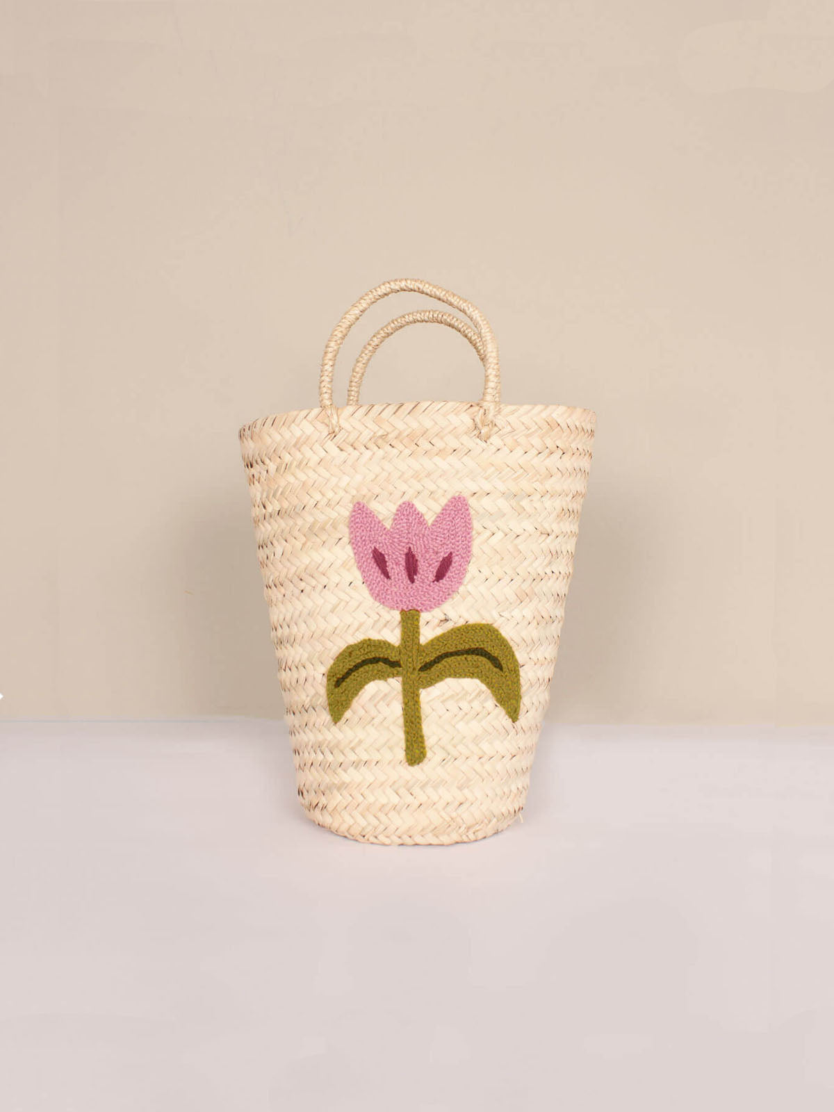 Handmade Embroidered Tulip Bucket Basket - Boho Home Decor, Picnic & Beach Accessory, Perfect for Storage, Laundry & Gift Giving