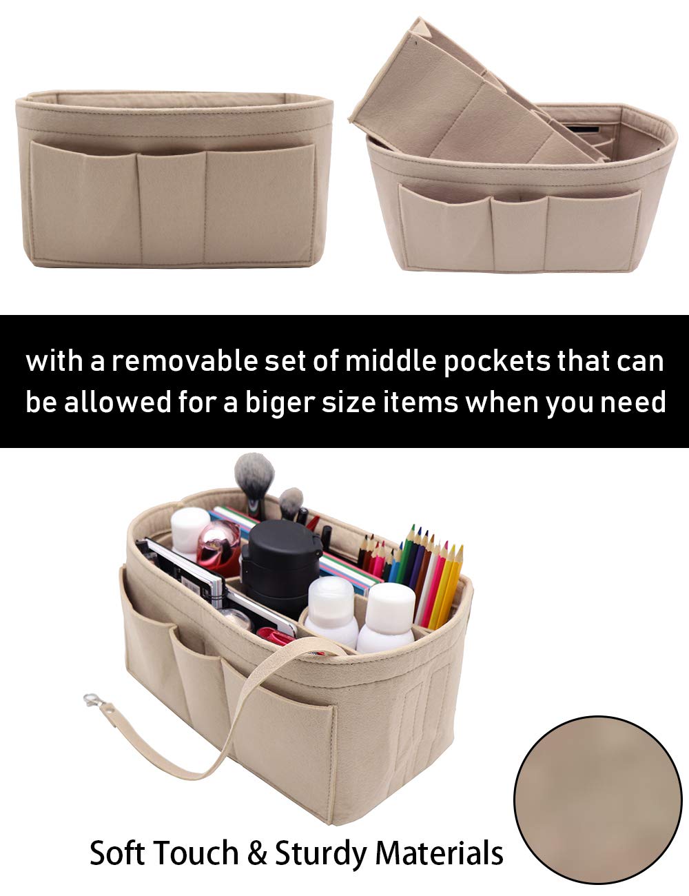 LEXSION Felt Insert Bag Organizer - Handbag Purse Organizer for Speedy & Neverfull Bags - Perfect for Travel, Work & Daily Use