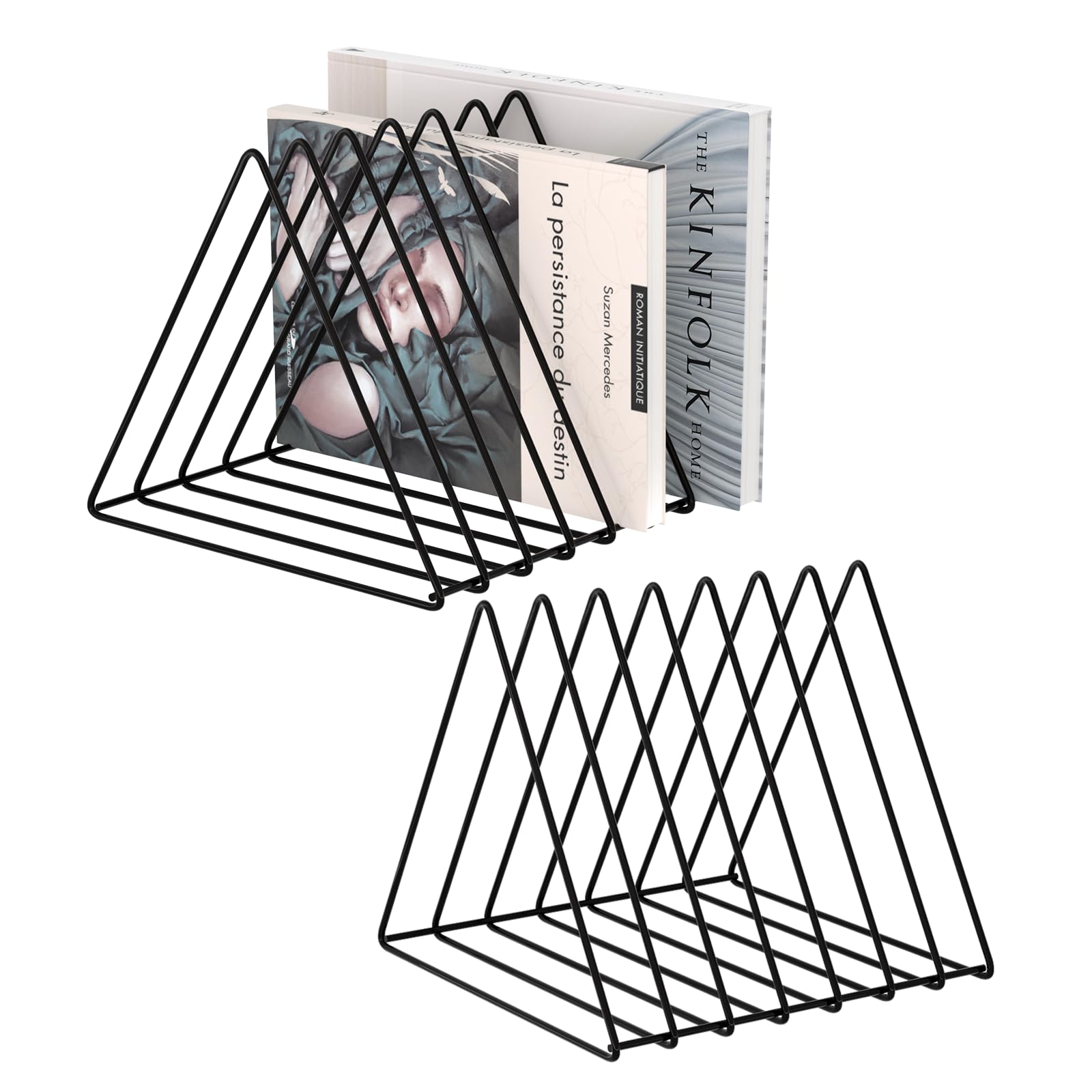 Metal Wire Magazine Holder & Desk Organizer - 7-Section Triangle File Organizer for Office, Vinyl Records, Documents - Black Pack of 2 | Perfect for Home Office, Study Room & Workspace Organization