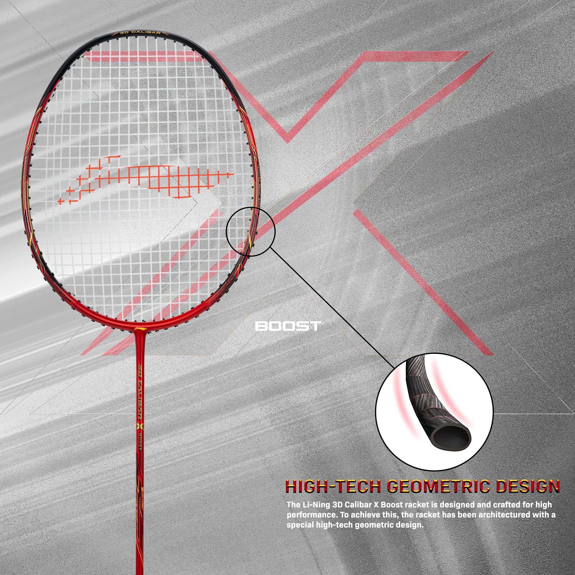 **3D Calibar X Boost Carbon Graphite Tennis Racquet – 83g Lightweight, 30lbs String Tension, Free Full Cover (Red/Black) – Perfect for Competitive Play & Training**