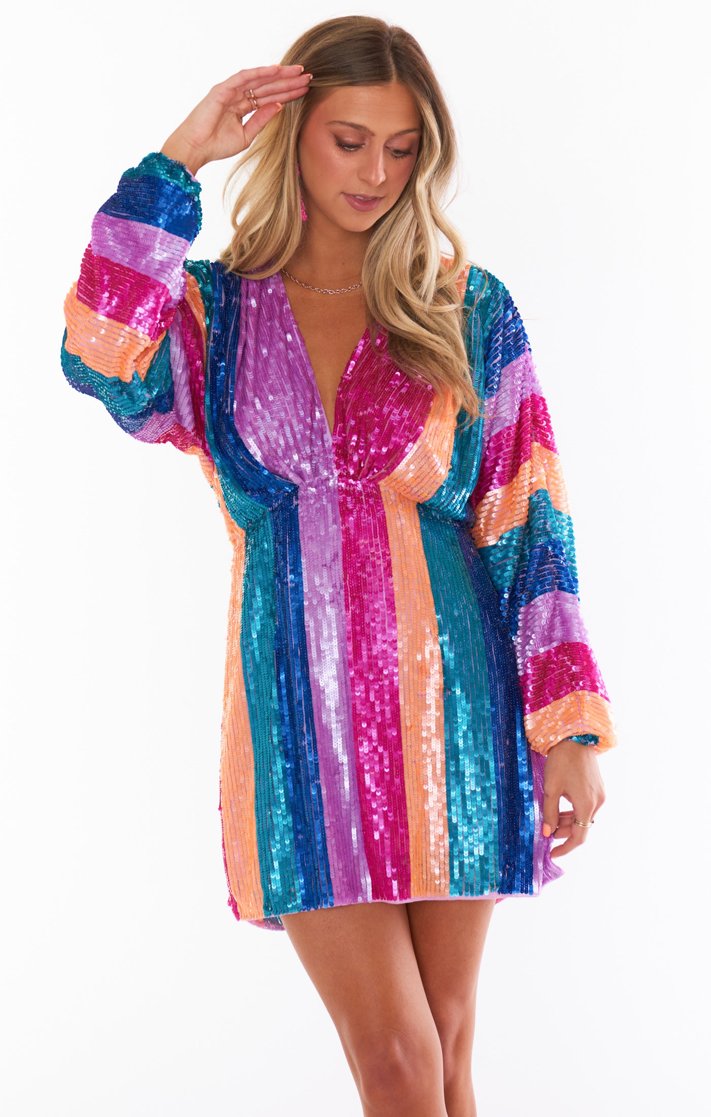 Kidman Mini Dress - Neon Stripe Sequins Party Dress for Women | Nightclub Outfit, Festival Wear, and Special Occasion Attire