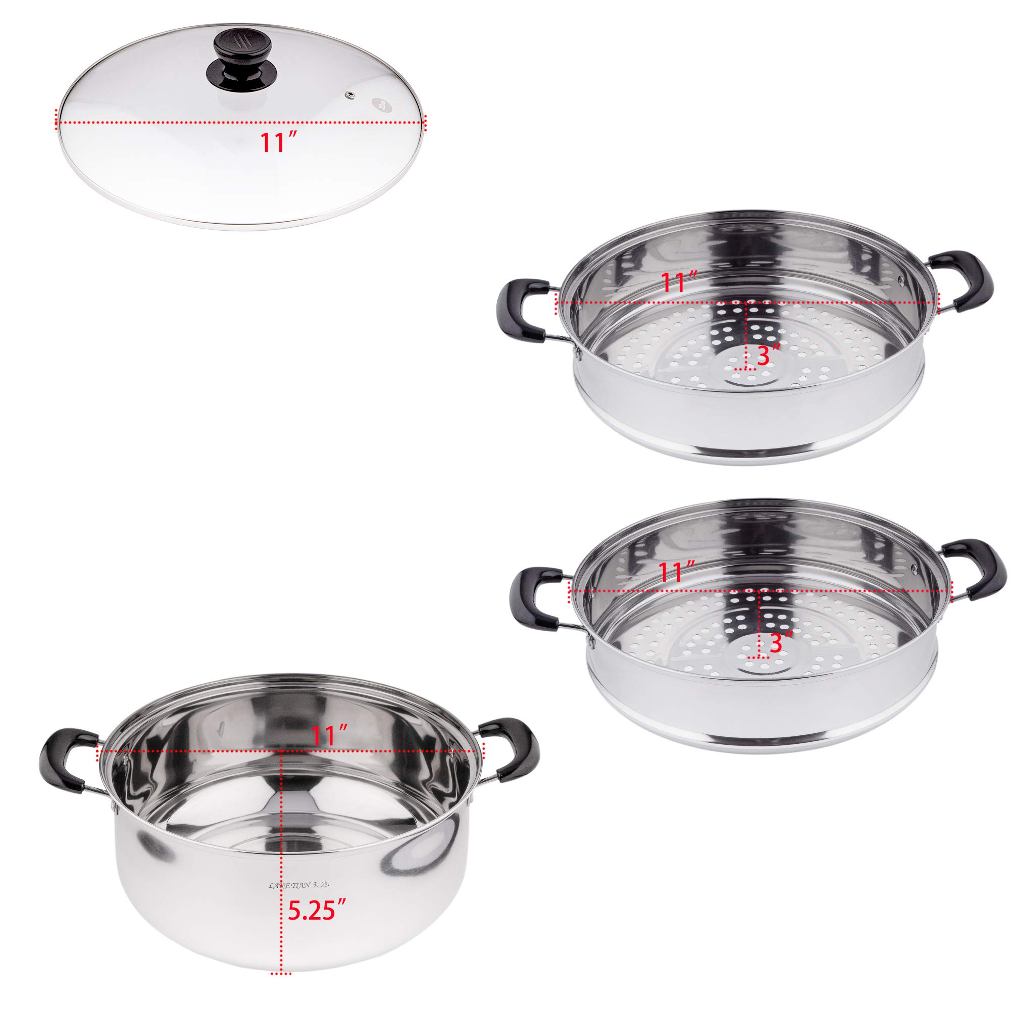3-Tier Stainless Steel Steamer Pot with Stackable Pans & Lid - 16 qt Multi-Layer Vegetable & Food Cooker for Tamales, Dumplings & Healthy Meals - Perfect for Home Cooking, Meal Prep & Large Gatherings