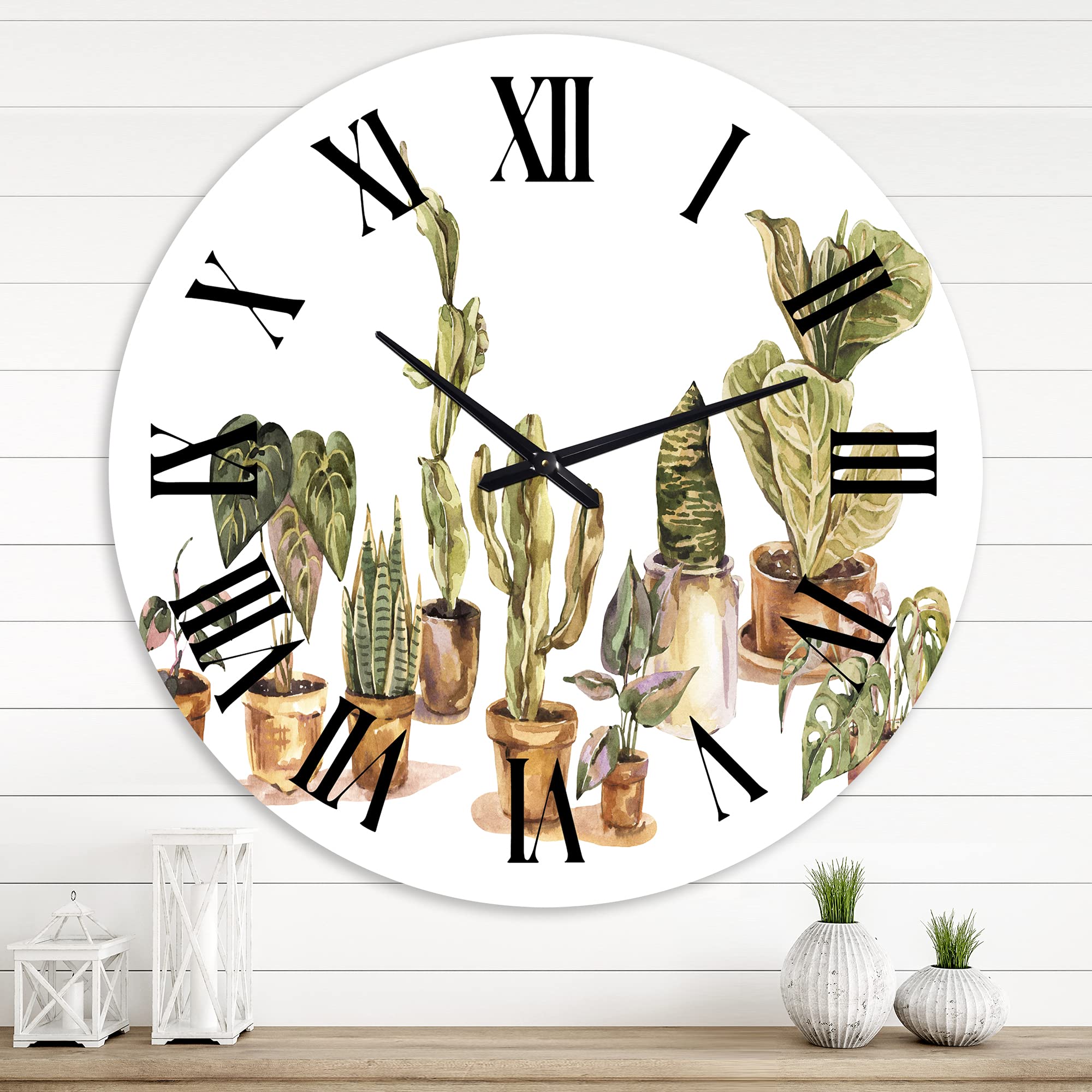 Large Floral & Botanical Wall Clock - Traditional Indoor House Plants Urban Jungle Design for Living Room, Bedroom, Office Decor | Perfect for Home, Office & Gift Giving