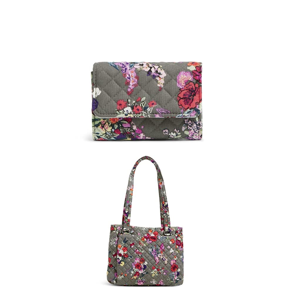 Vera Bradley Women's Recycled Cotton RFID Blocking Compact Wallet & Multi-Compartment Shoulder Bag Purse - Hope Blooms Collection | Perfect for Travel, Work, and Everyday Use
