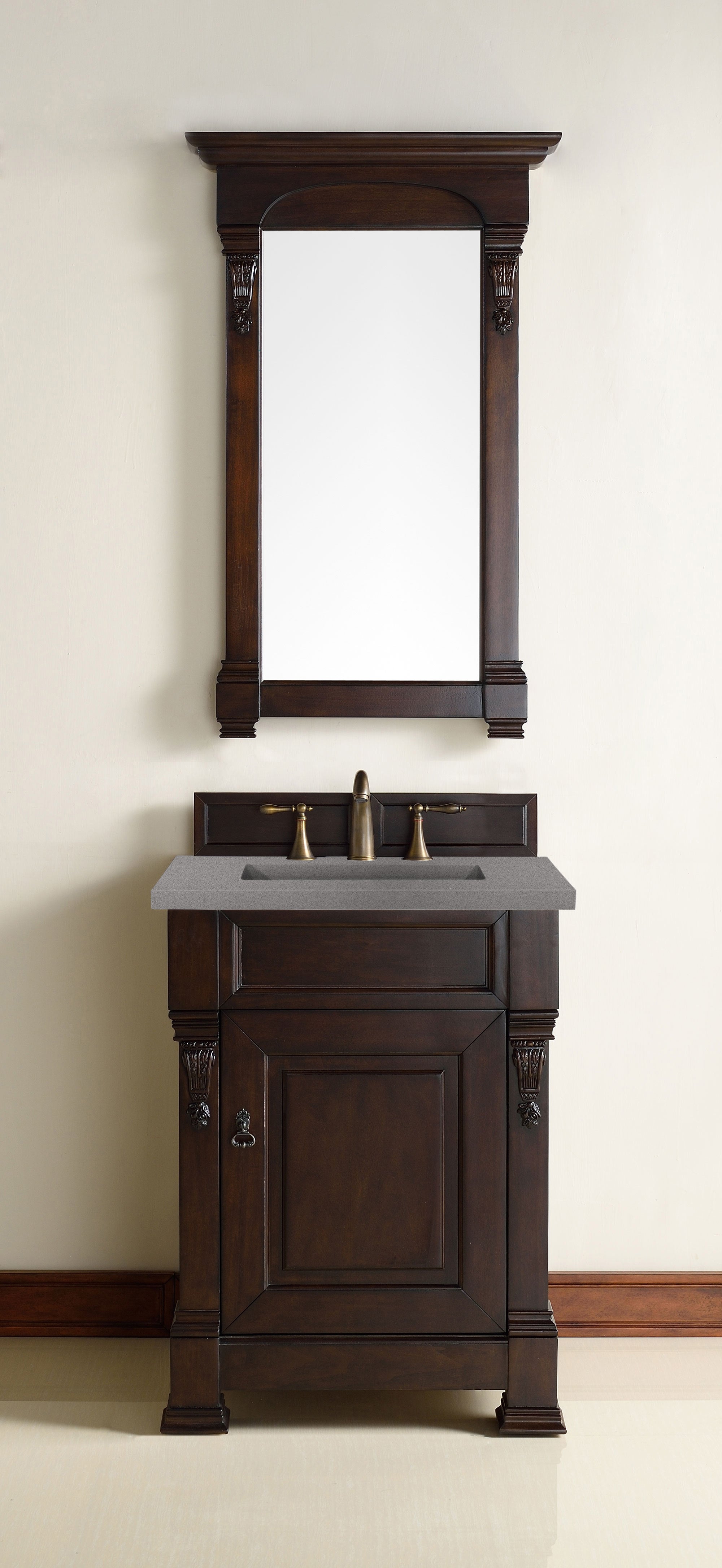 Brookfield 26 Inch Single Bathroom Vanity with Burnished Mahogany Cabinet & 3CM Gray Expo Quartz Countertop - Perfect for Small Bathrooms, Powder Rooms & Home Renovations