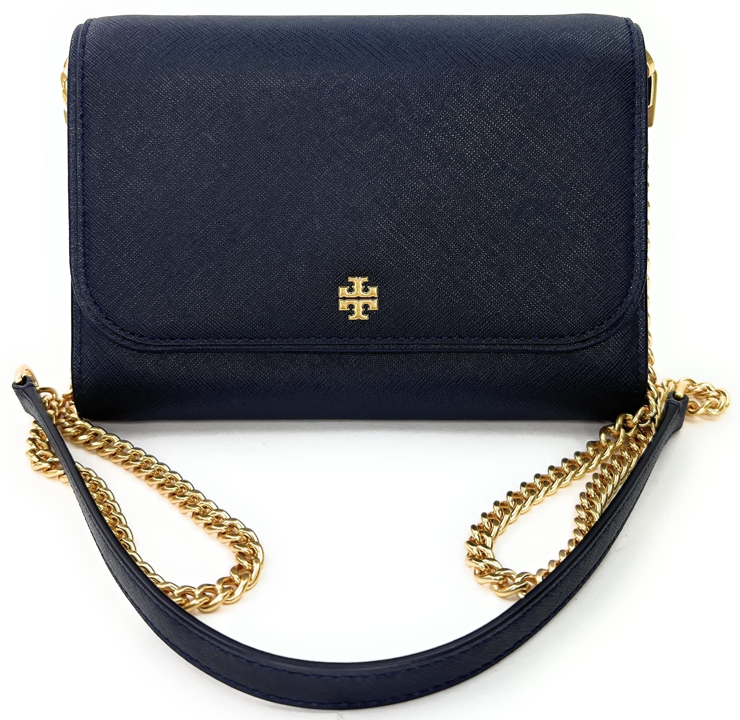 Tory Burch Emerson Chain Wallet Leather Crossbody Bag for Women - Navy Blue Purse with Adjustable Strap, Perfect for Daily Use, Travel & Evening Out