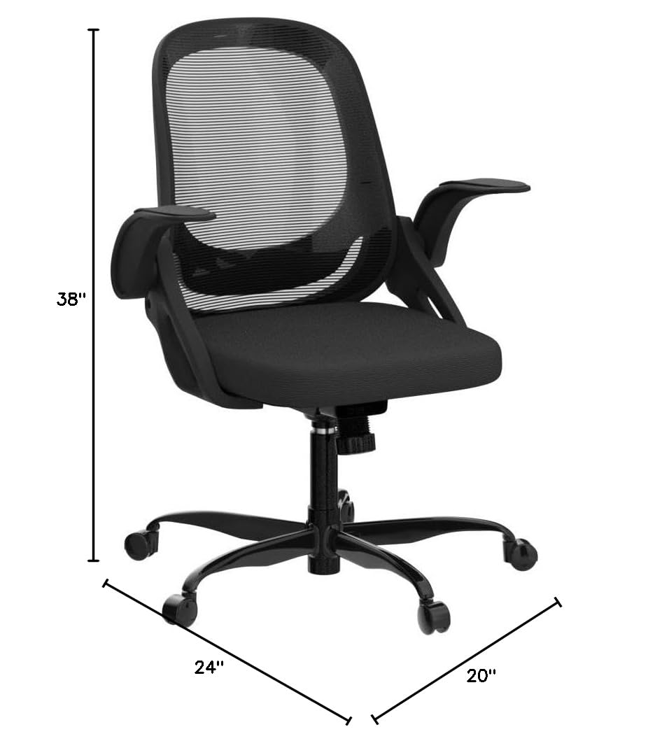 Ergonomic Mesh Office Chair with Lumbar Support - Adjustable Height Swivel Computer Desk Chair with Wheels & Flip-Up Arms - Perfect for Home Office, Gaming, and Workspace Comfort