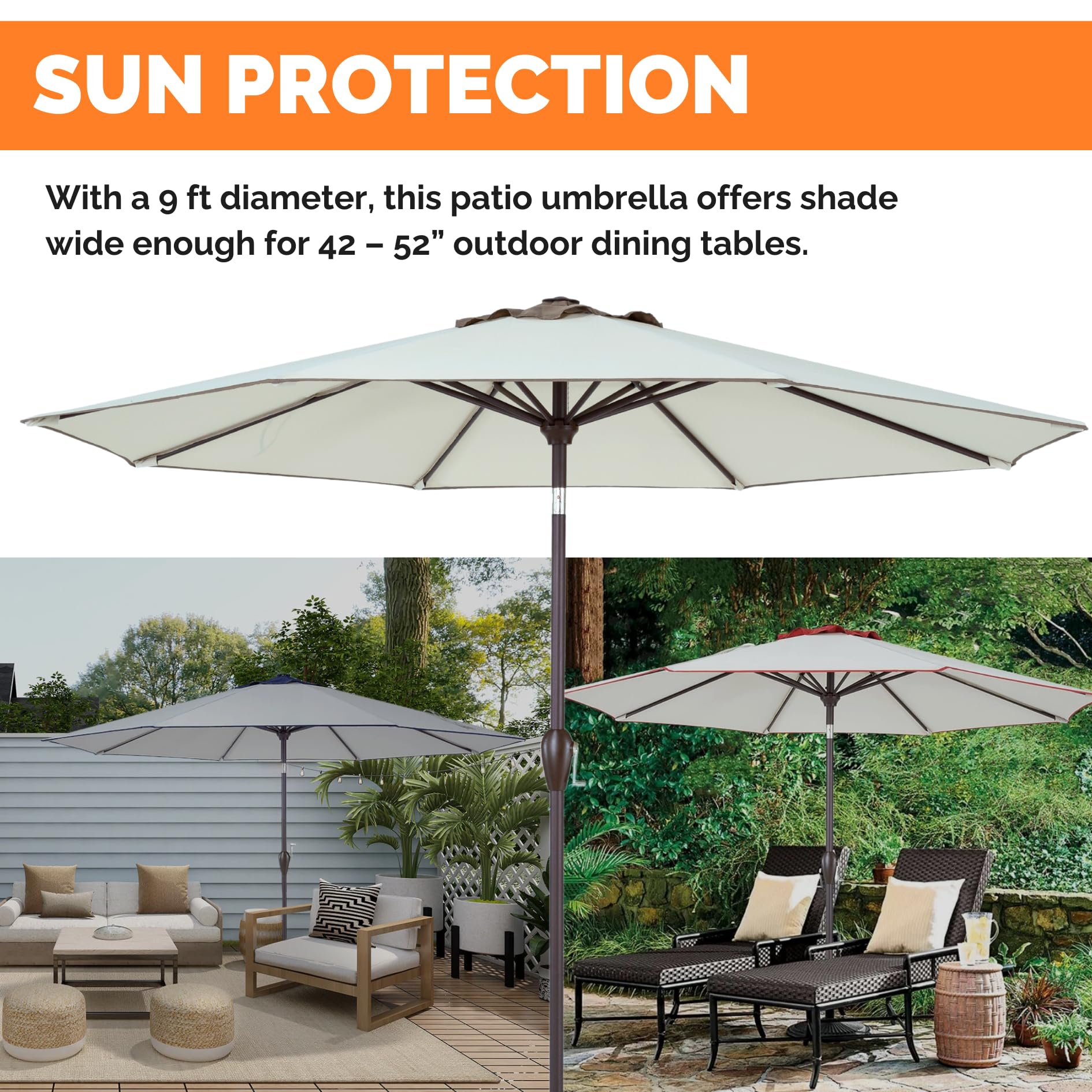 9FT Beige Tan Fade Resistant Outdoor Patio Umbrella with Easy Crank Open & Push Button Tilt - Perfect for Poolside, Backyard, Deck, and Garden Shade