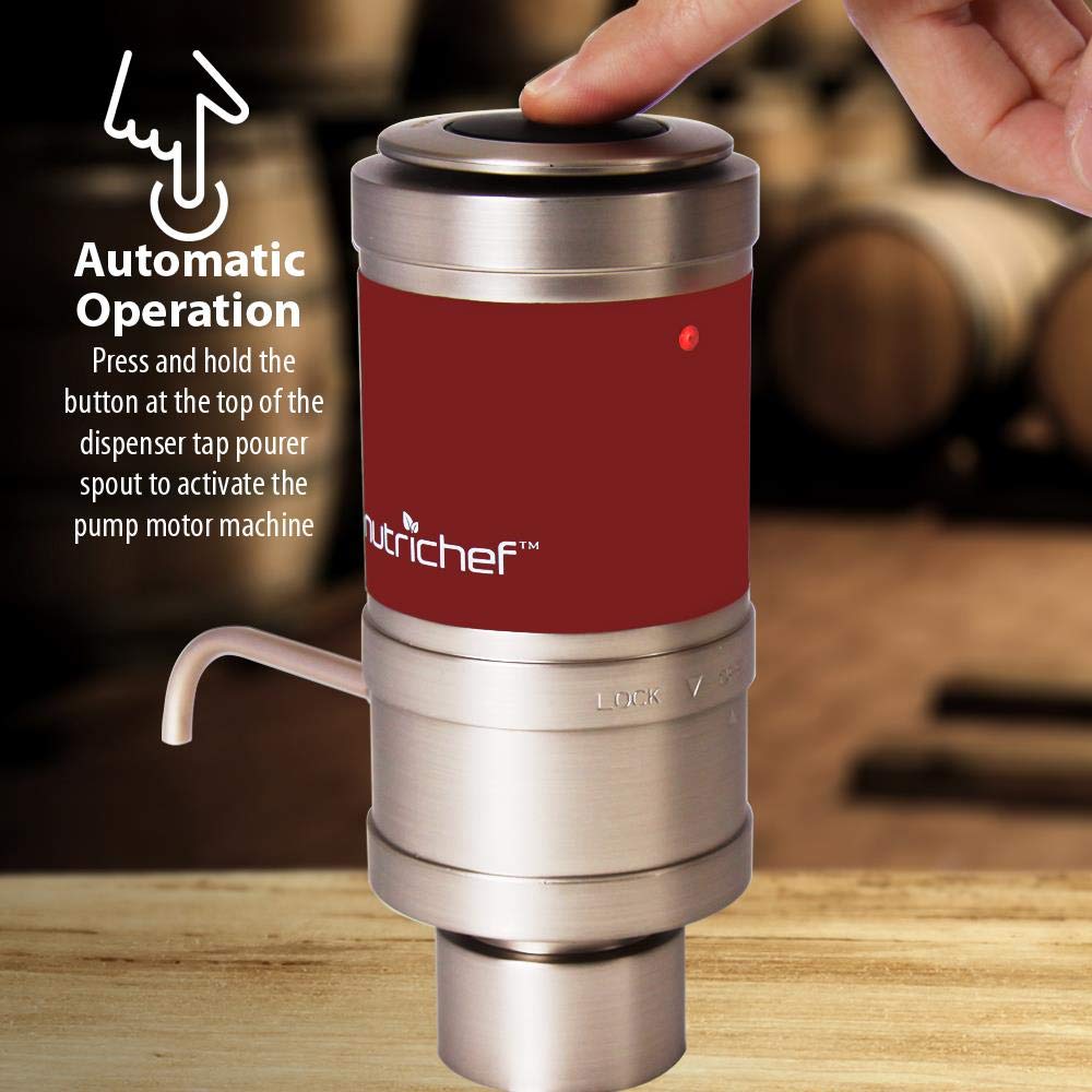 NutriChef Automatic Electric Wine Aerator & Dispenser with Metal Decanter Spout - Perfect for Red and White Wine - Ideal for Home Bars, Dinner Parties & Wine Tasting Events
