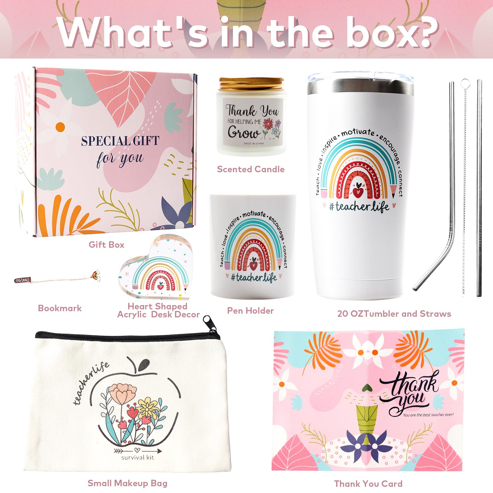 20oz Insulated Teacher Tumbler with Gift Box - Perfect Teacher Appreciation Gift for Women, Christmas, Birthday & Teachers Day - Great for Classroom, Office or Home Use