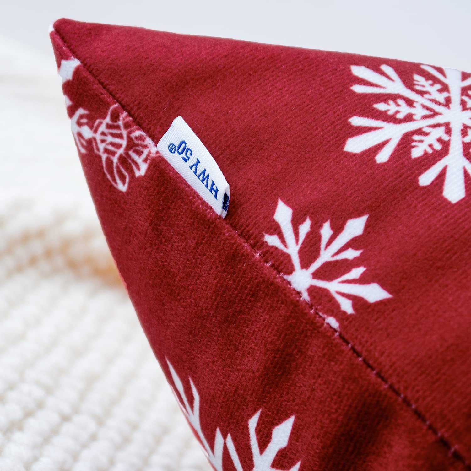 HWY 50 Red Throw Pillow Covers 18x18 Inch - Soft Christmas Snowflake Print Decorative Pillow Cases for Couch, Sofa & Bed - Set of 2 Cozy Home Decor for Living Room, Bedroom & Holiday Season