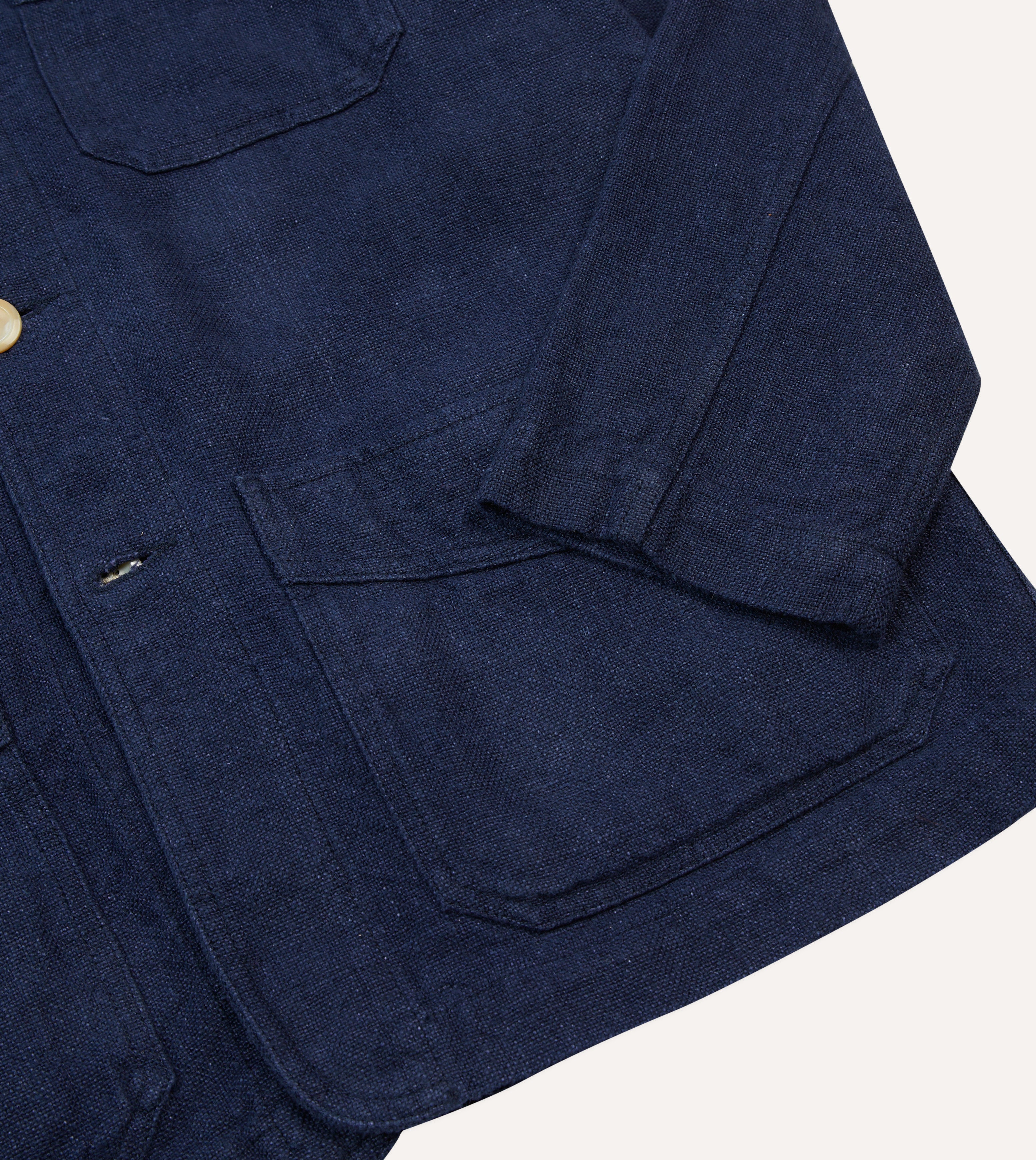 Men's Navy Blue Linen Chore Jacket with 5 Pockets - Lightweight Workwear for Outdoor Activities, Gardening & Casual Wear