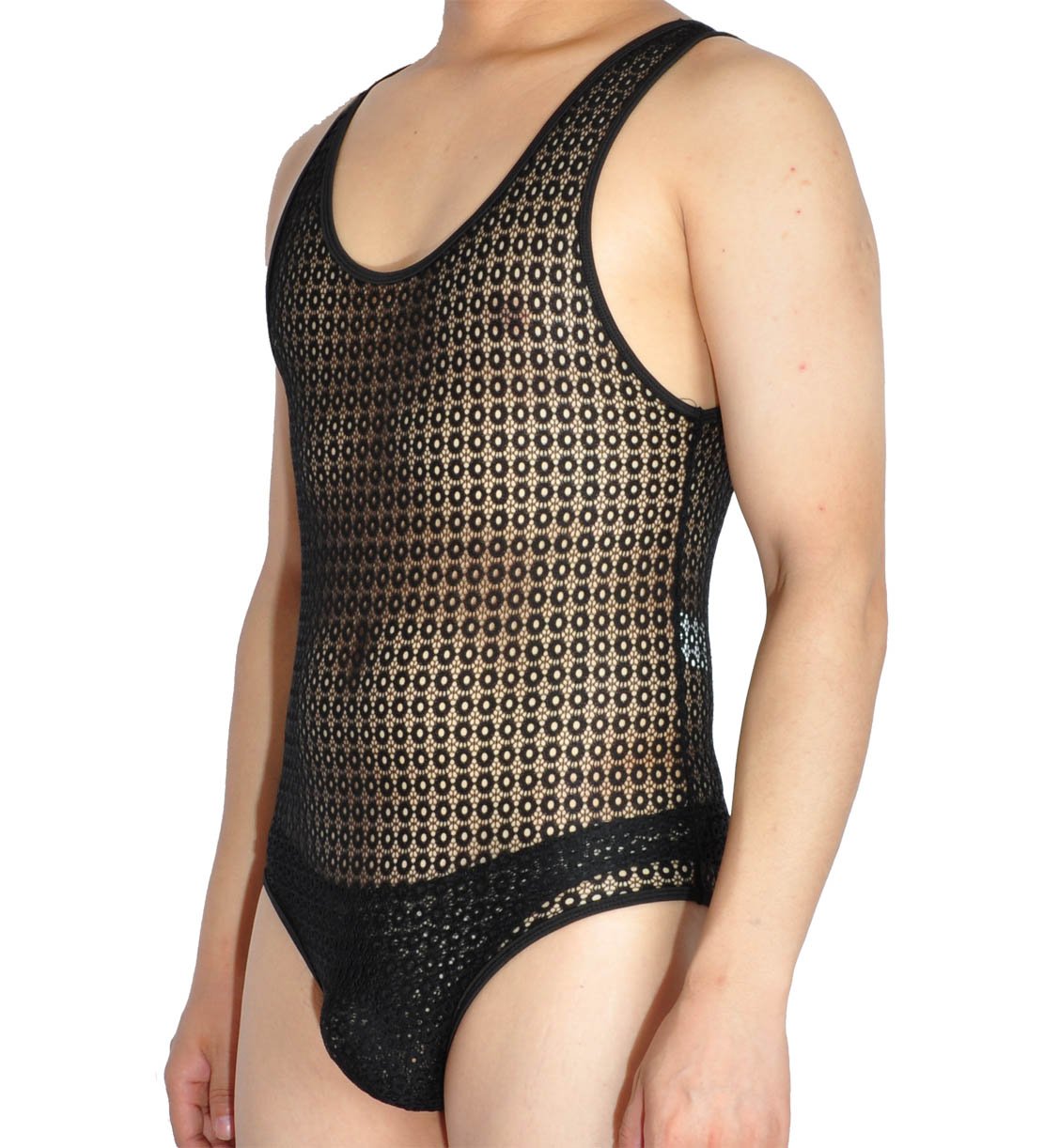 Men's Hollow Lace Leotards Bikini Briefs - Jacquard Male Bodysuit for Dance, Underwear & Costume Wear
