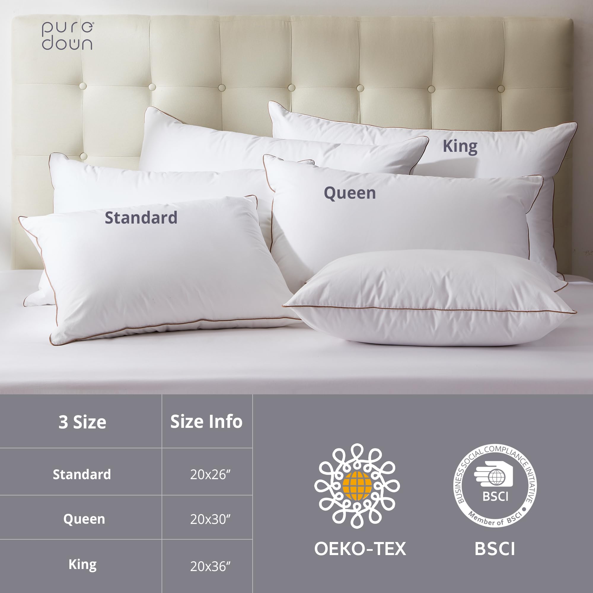 Puredown® USA-Made Soft Fluffy Medium Firm Hotel Pillow - Queen Size Set of 2 with 100% Cotton Cover - Ideal for Back, Stomach & Side Sleepers - Perfect for Luxury Bedding, Guest Rooms & Home Comfort
