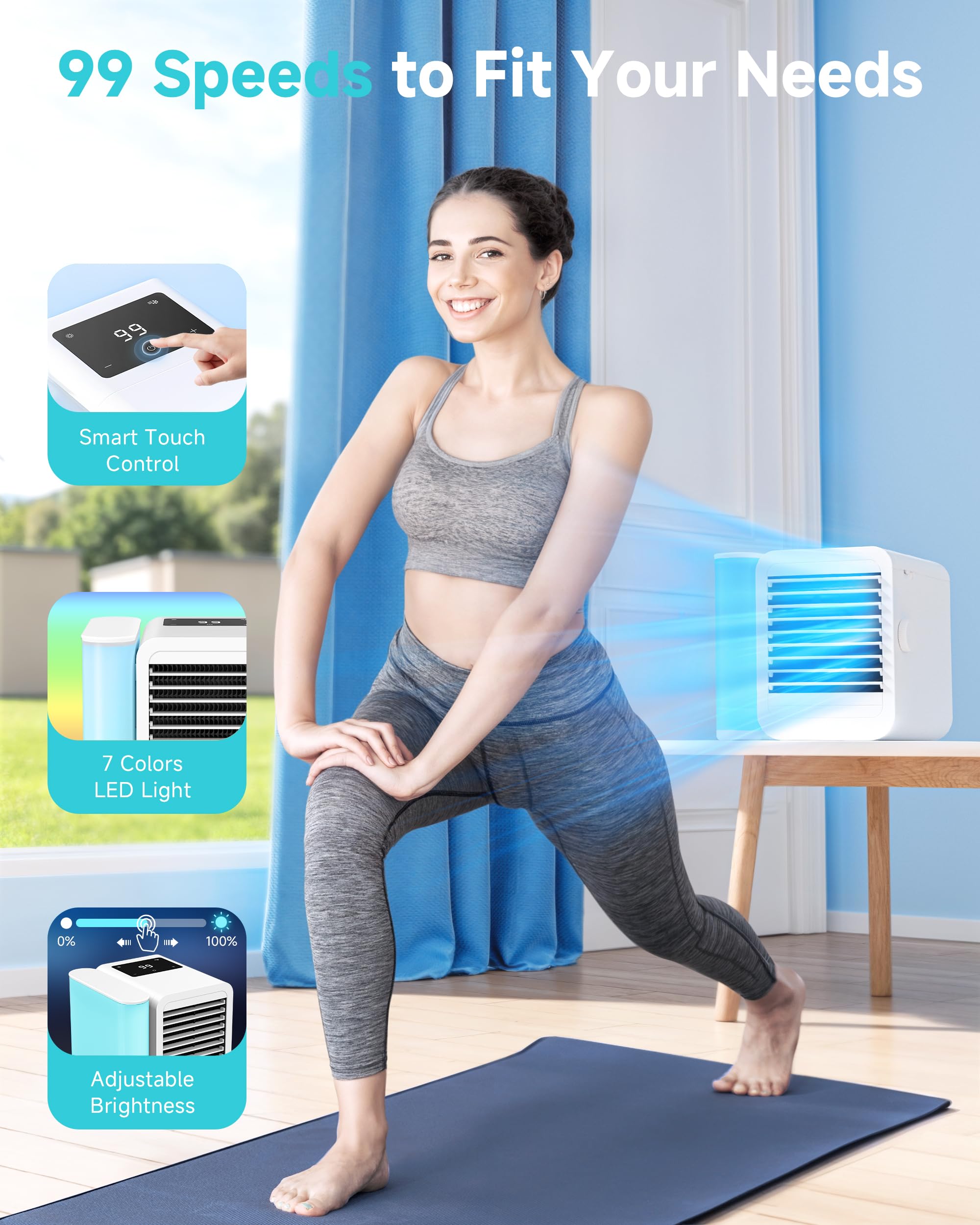 Portable Air Conditioner & Cooling Fan - Mini Evaporative Air Cooler with 3 Speeds, USB Personal Desktop AC Unit for Room, Office, Home | Quiet Operation, Energy Efficient | Perfect for Bedrooms, Workspaces & Small Areas