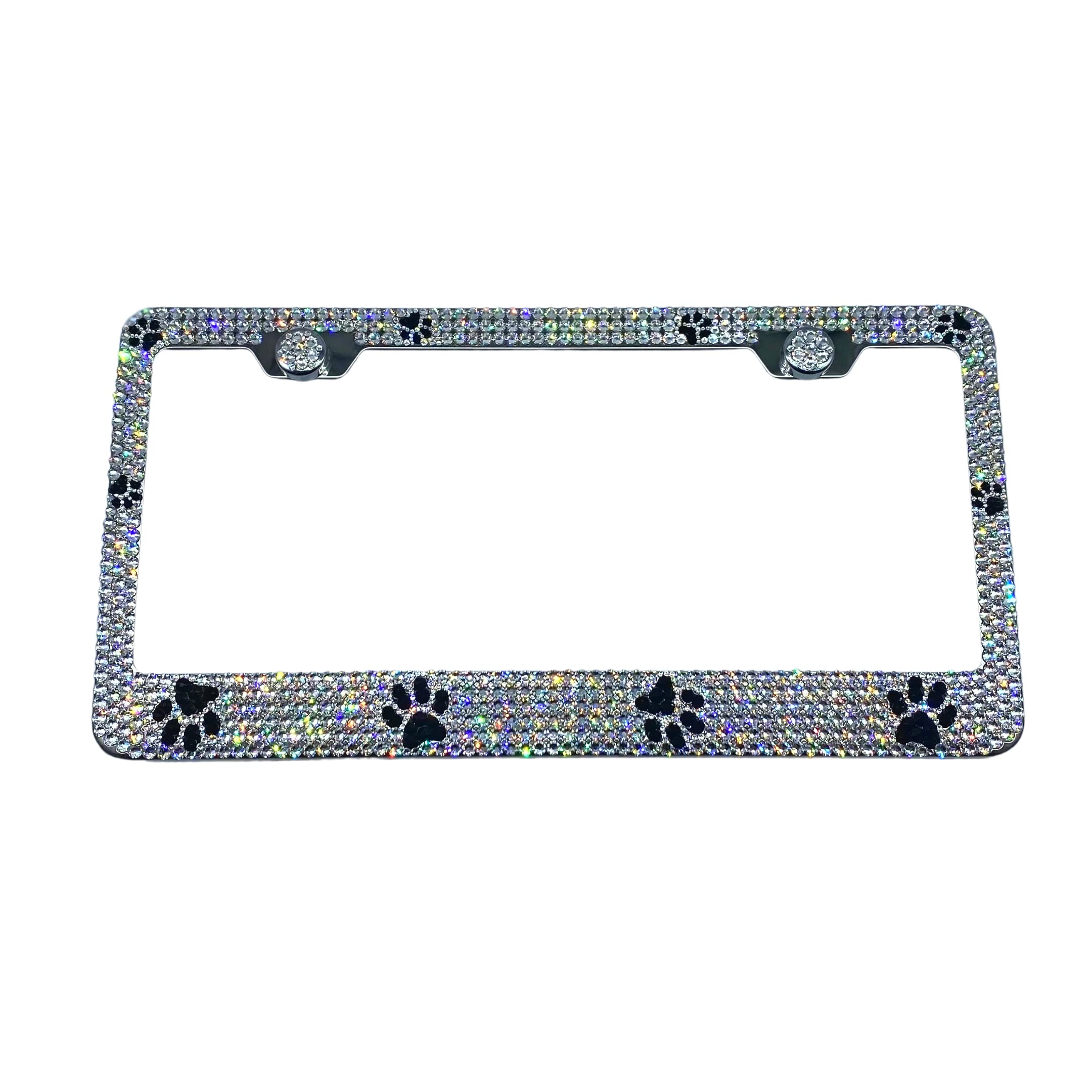 Sparkling Paw Print License Plate Frame with Authentic Austrian Crystals - Luxury Pet Accessory for Dogs & Cats - Perfect for Car Decor, Gifts & Pet Lovers