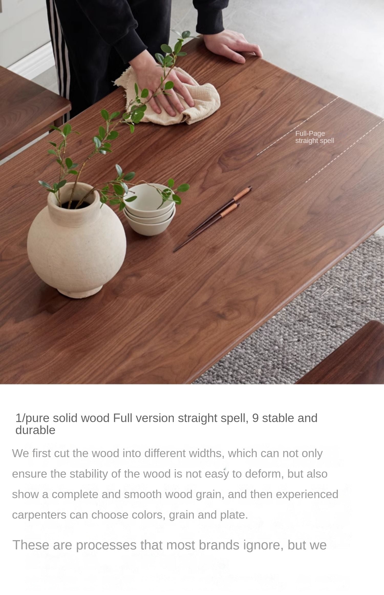 Premium Black Walnut & Ash Solid Wood Rectangular Dining Table - Handcrafted Rustic Farmhouse Style for Dining Room, Kitchen, or Open Concept Living Space