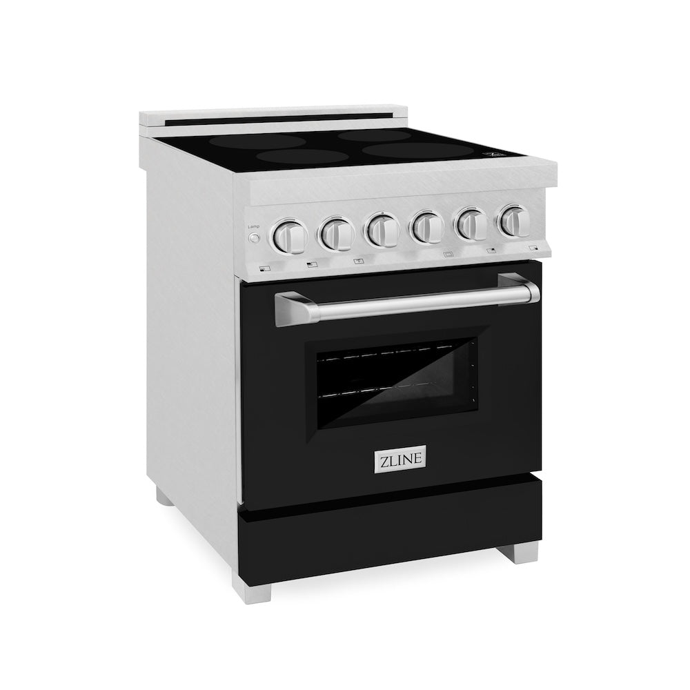 ZLINE 24 Inch 2.8 Cu Ft Legacy Induction Range with 4-Element Cooktop & Electric Oven - Satin Stainless Steel with Black Matte Door (RAINDS BLM 24) | Perfect for Modern Kitchens, Home Chefs & Energy-Efficient Cooking