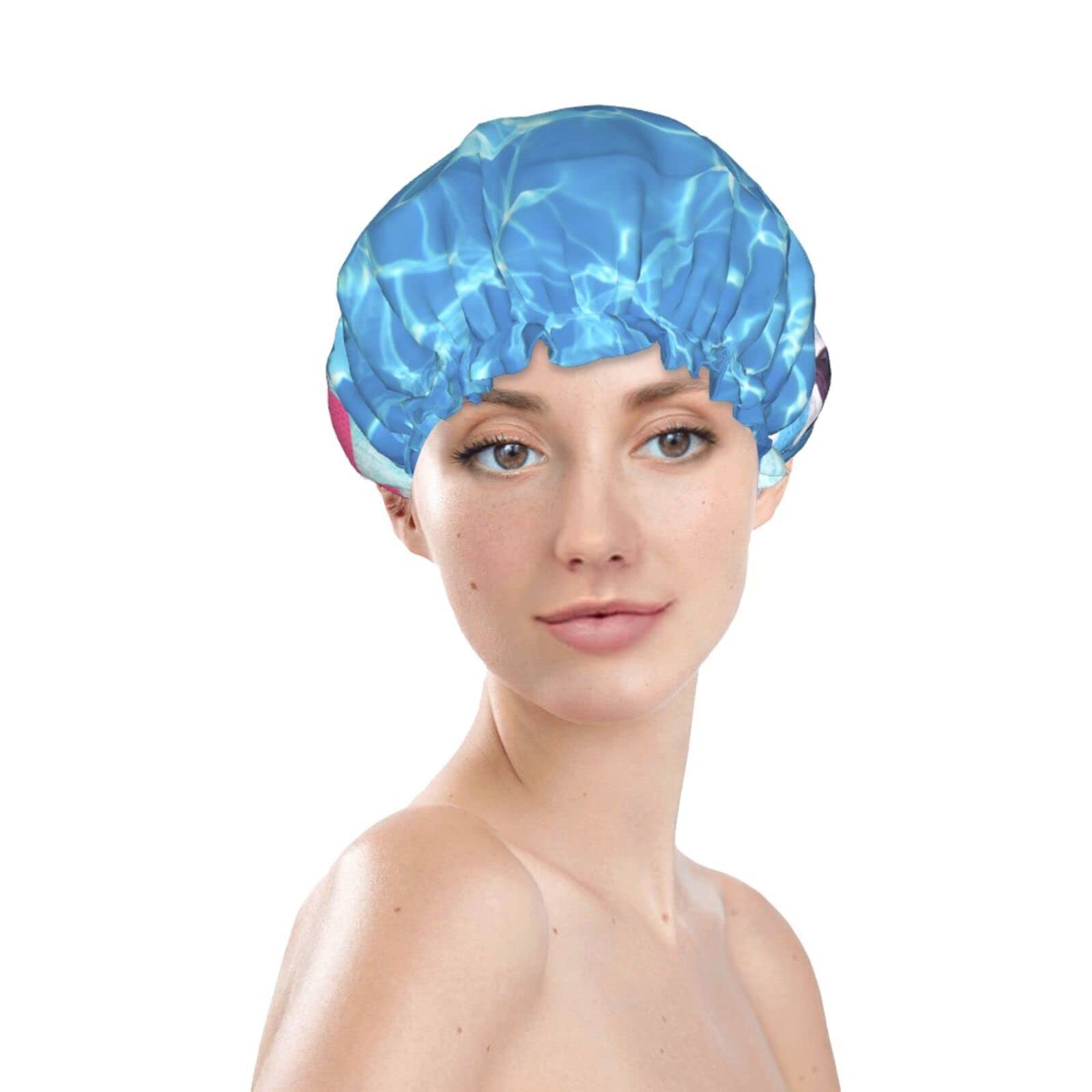 Waterproof Reusable Shower Cap for Women - Double Layer Swimming & Bathing Hair Protection - Perfect for Pool, Beach & Spa Days